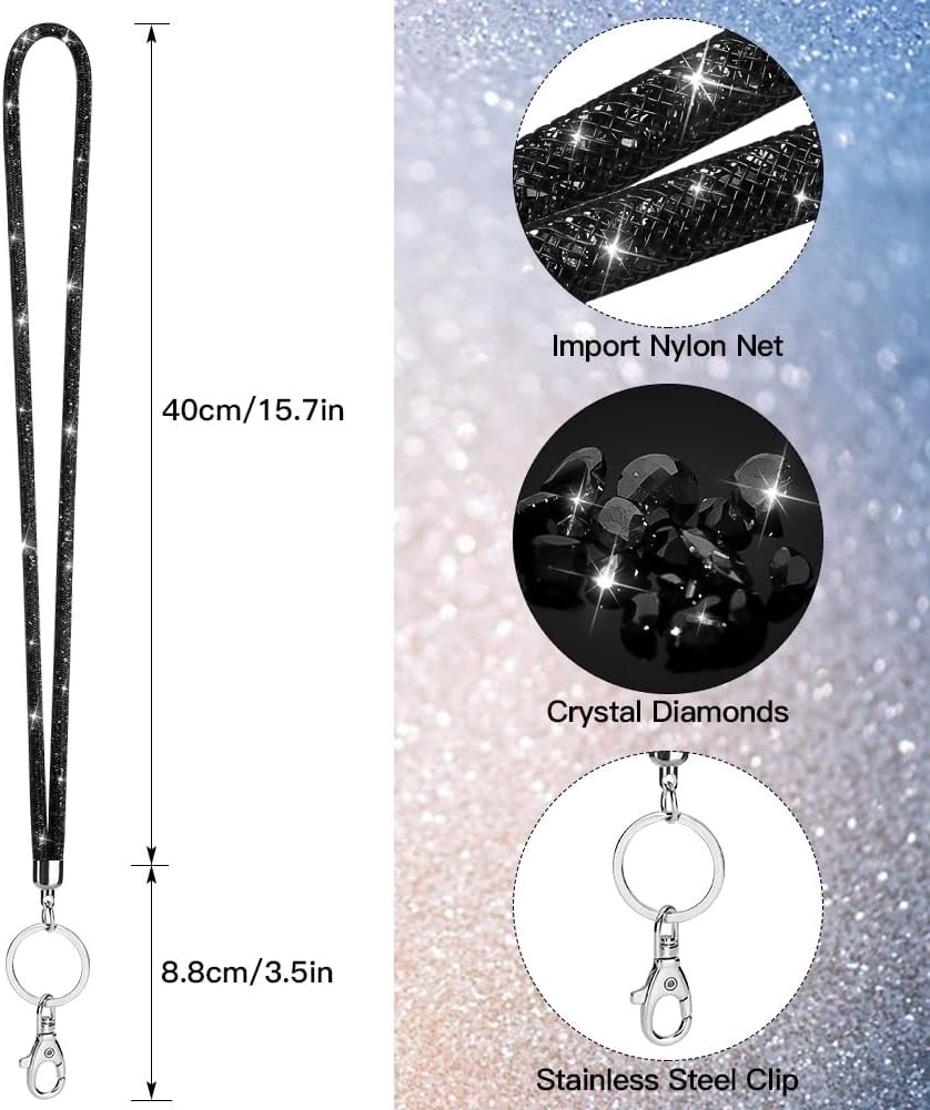 Soleebee Bling Crystal Lanyard, 31.5'' Office Neck Strap Lanyard, Lanyard Keychain with Metal Clasp & Keyring - Gray, Silver image number 7