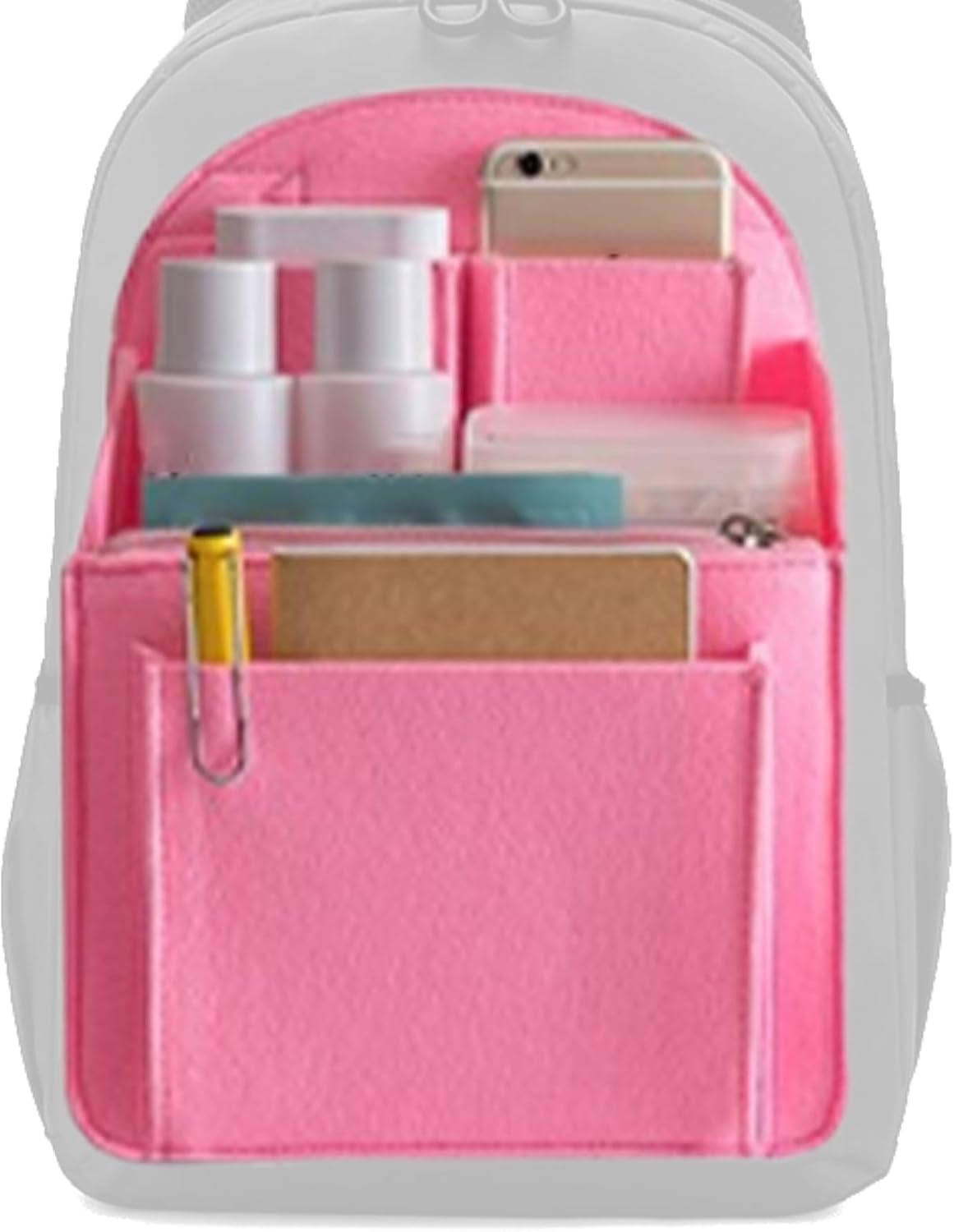 Backpack Organizer Insert - Portable Felt Storage Bag, Tablet Charger Wallet Holder | Effortless Mullti-Pocketless Felt Divider, Lightweight Bag Shaper, Insert image number 5