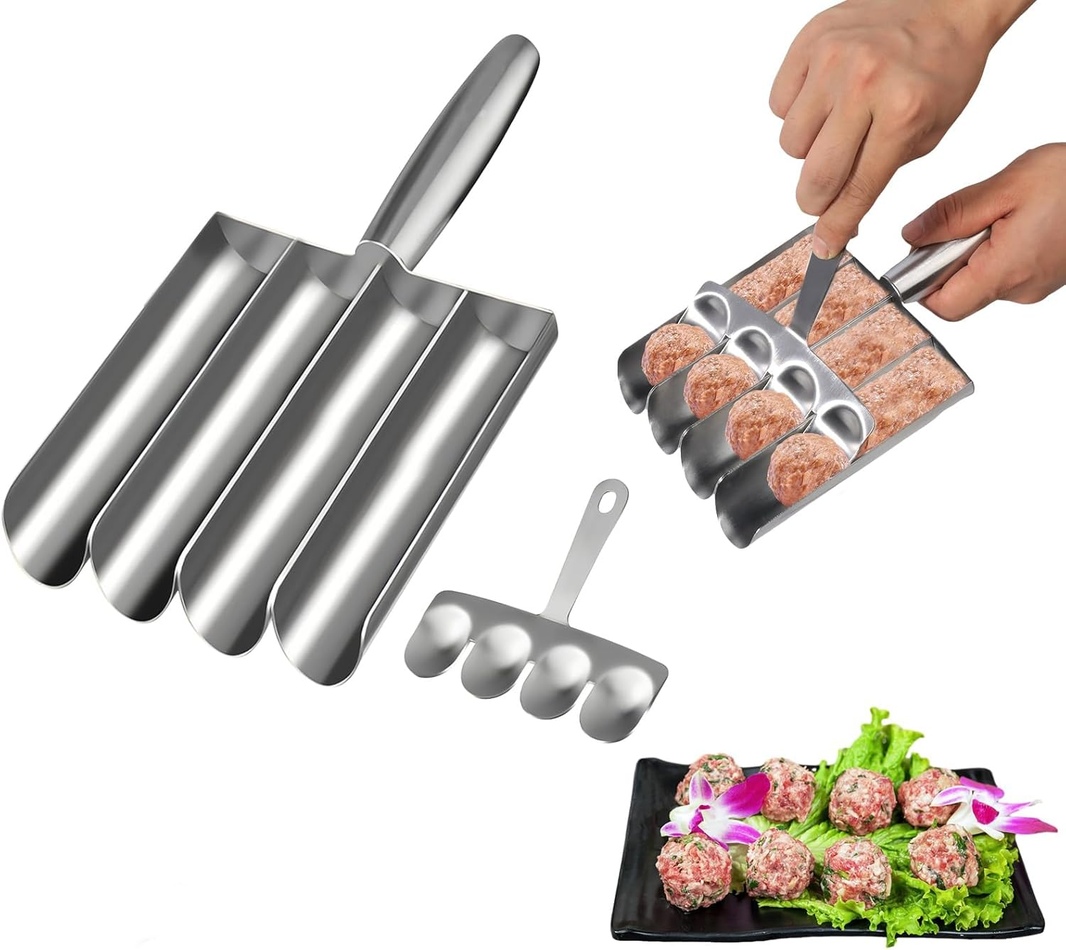 4-In-1 Meatball Maker Tool, Stainless Steel Kitchen Gadget for Quickly Creating Uniform Meatballs or round Pastries image number 2