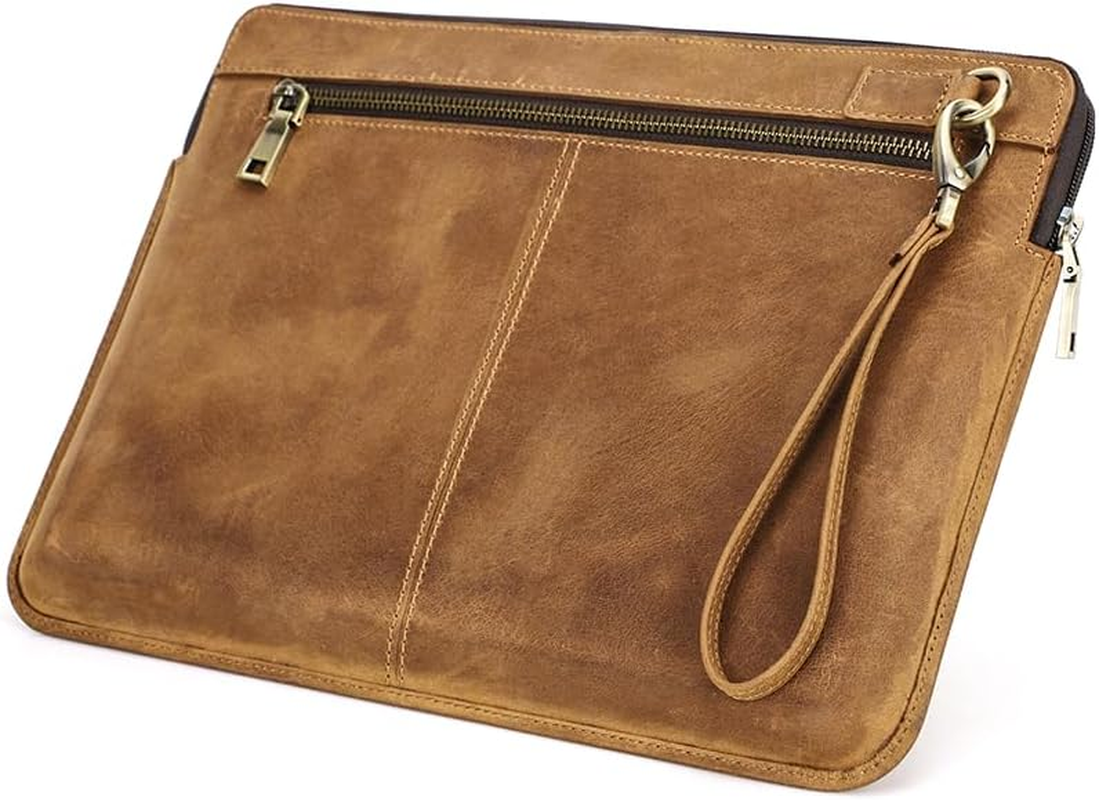 Contacts Genuine Leather Laptop Case Large Document Bag Notary Bag Slim Briefcase for Men