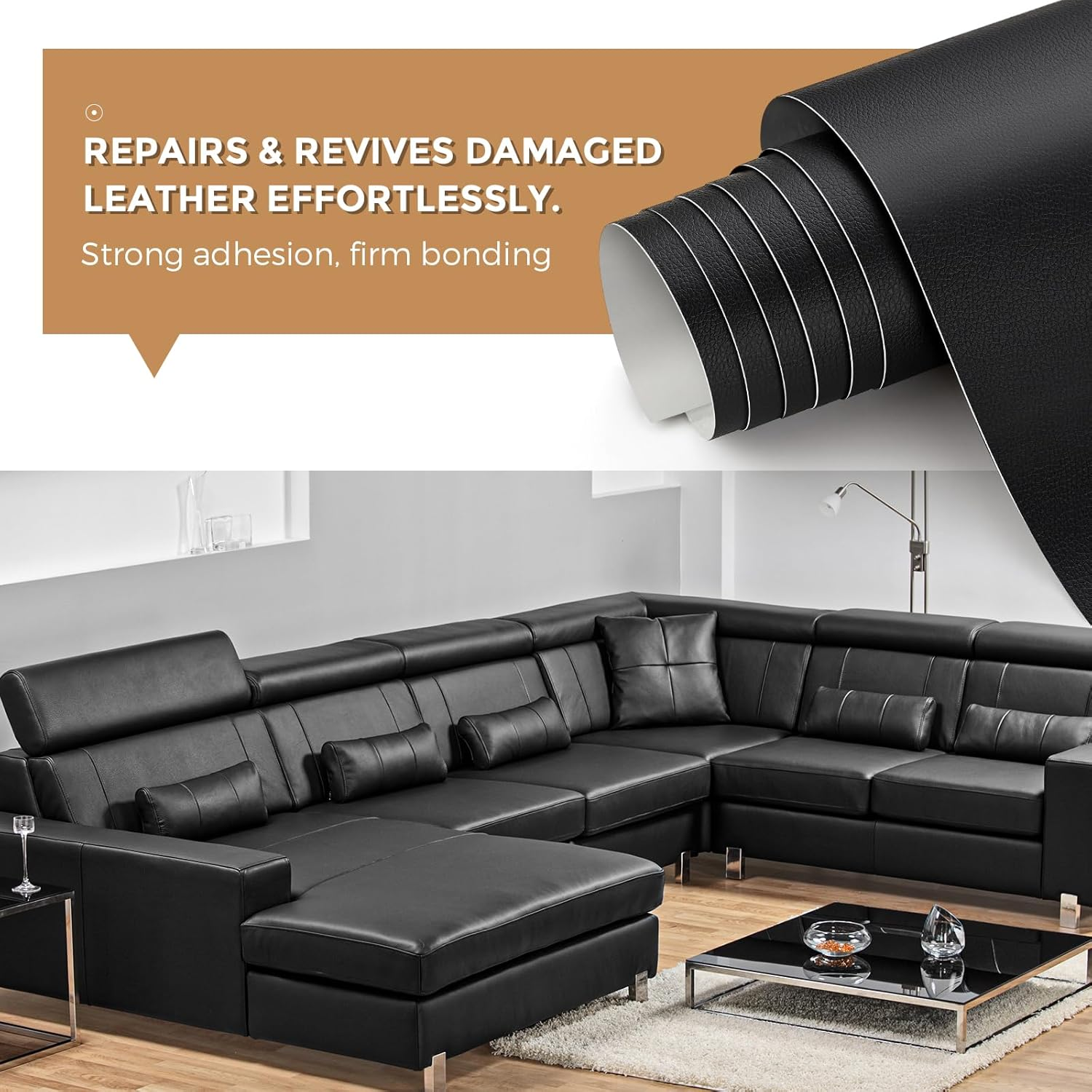 Joy Decor Self Adhesive Leather Repair Patch, 17X60 Inch Black Leather Patches for Furniture, Sofa, Couch, Car Seat, Large Repair Tape image number 2