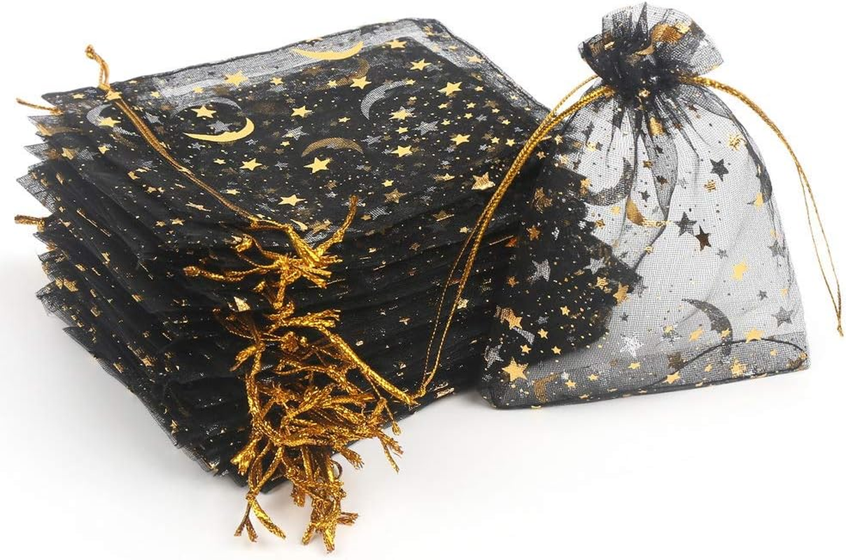 CCINEE 3.5X4.7 Inches Organza Bags Candy Gift Bags 100 Pieces (Gold Heart White Bag)