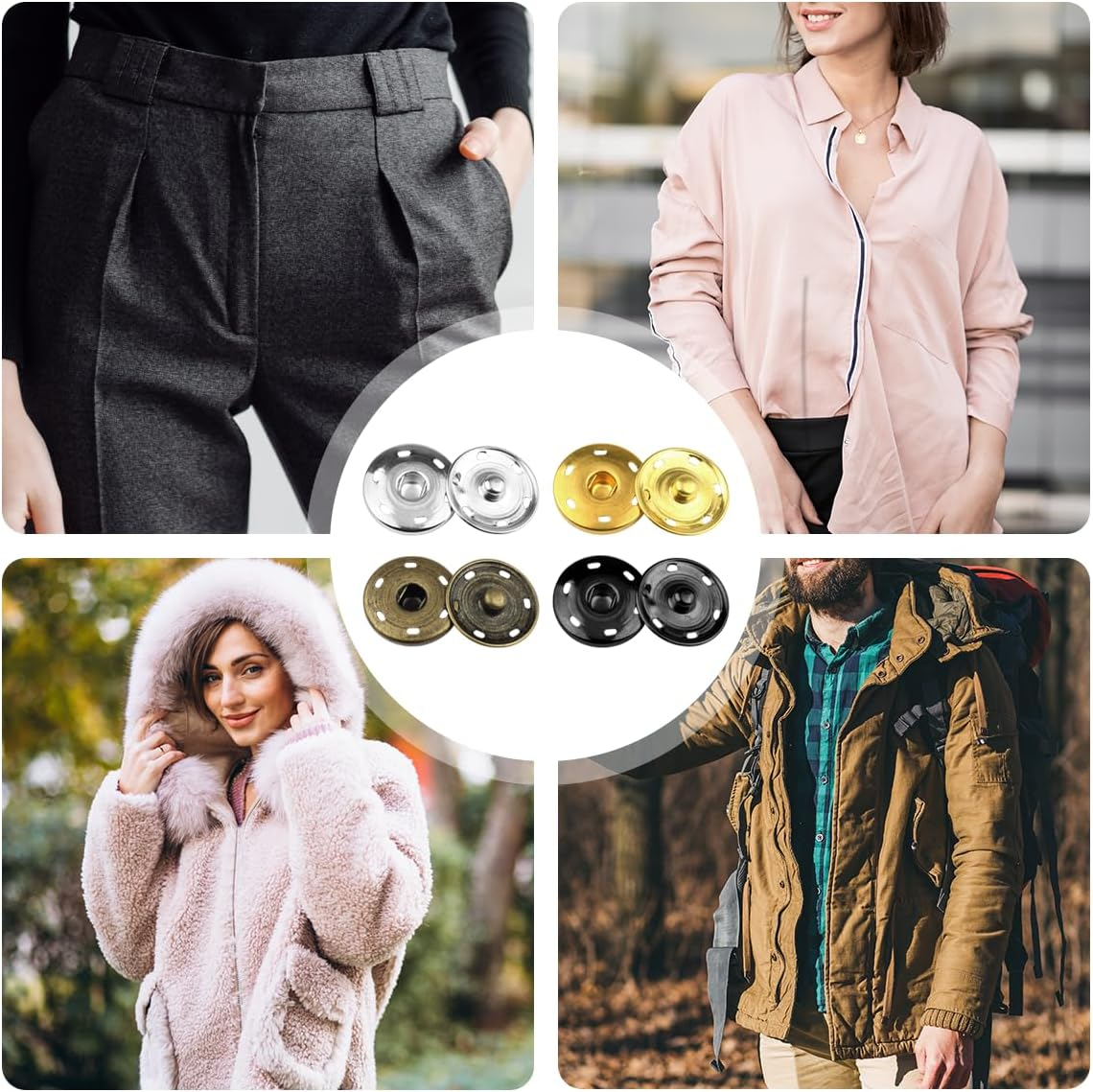 NILLOS Sew-On Snap Buttons, 40 Pairs Metal Snap Fastener Buttons for Clothing, Leather Bracelet, Jeans, Wearing, Jacket (19 Mm/0.74 In) image number 6