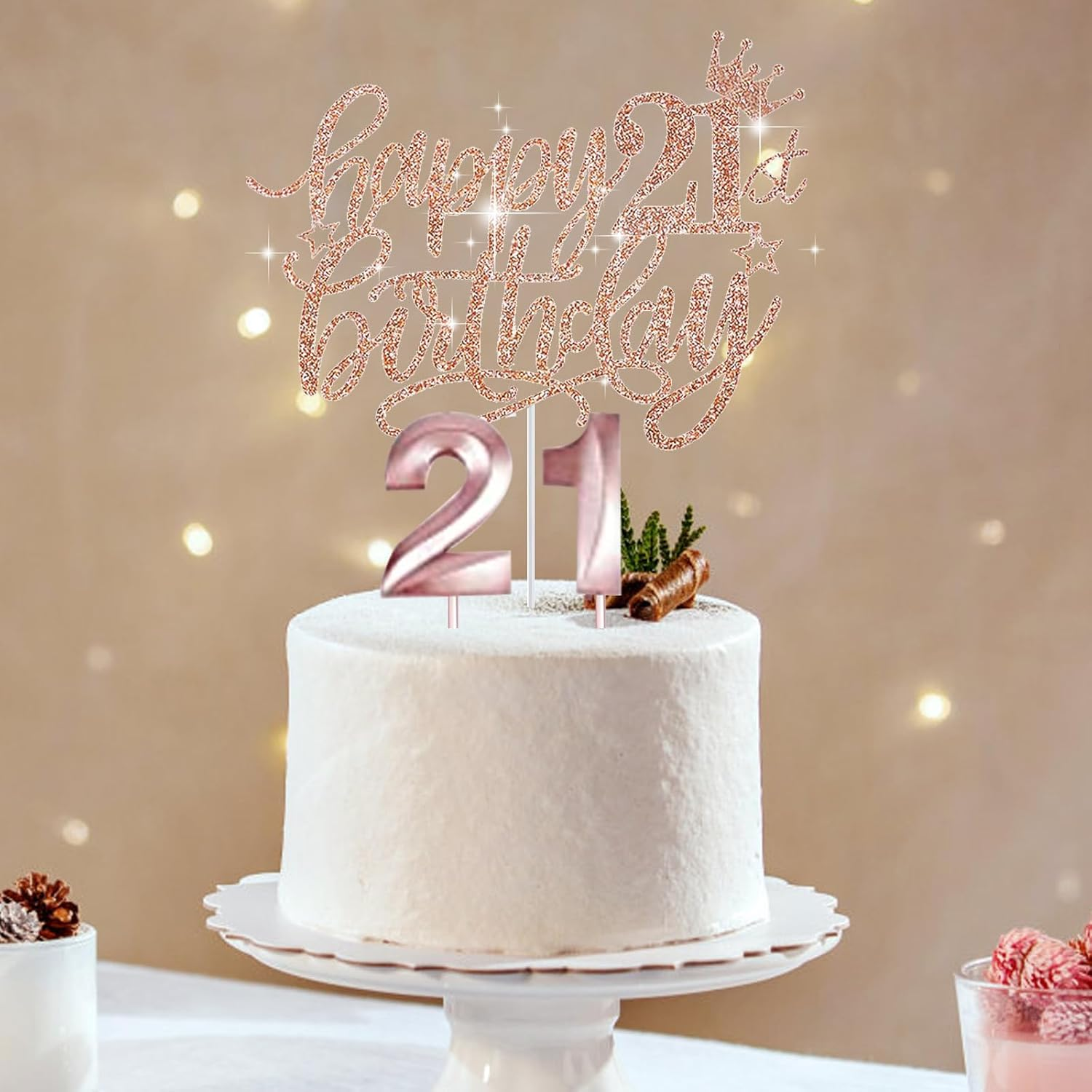 Happy 21St Birthday Decorations, 21St Birthday Tiara Crown, Birthday Cake Topper and Number 21 Candles, Birthday Sash, Rose Gold 21 Year Old Birthday Party Decorations for Women Gifts image number 6