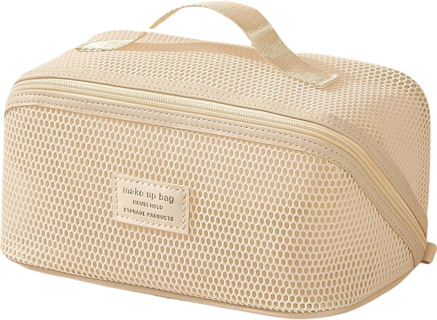 Zaciea Portable Cosmetic Makeup Pouch Bag for Women, Travel Toiletry Bag with Handle and Divider (White)