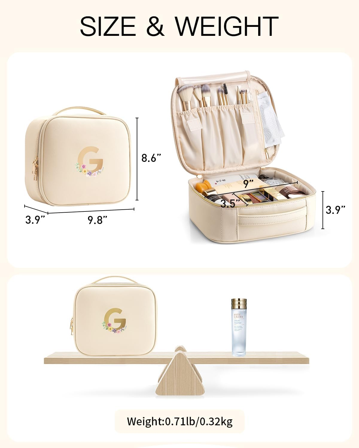 Vlando Teacher Appreciation Gifts for Women，Initial Makeup Organizer Bag,Monogrammed Bridal Shower Gifts Birthday Gift Christmas Gift(Letter G) image number 2