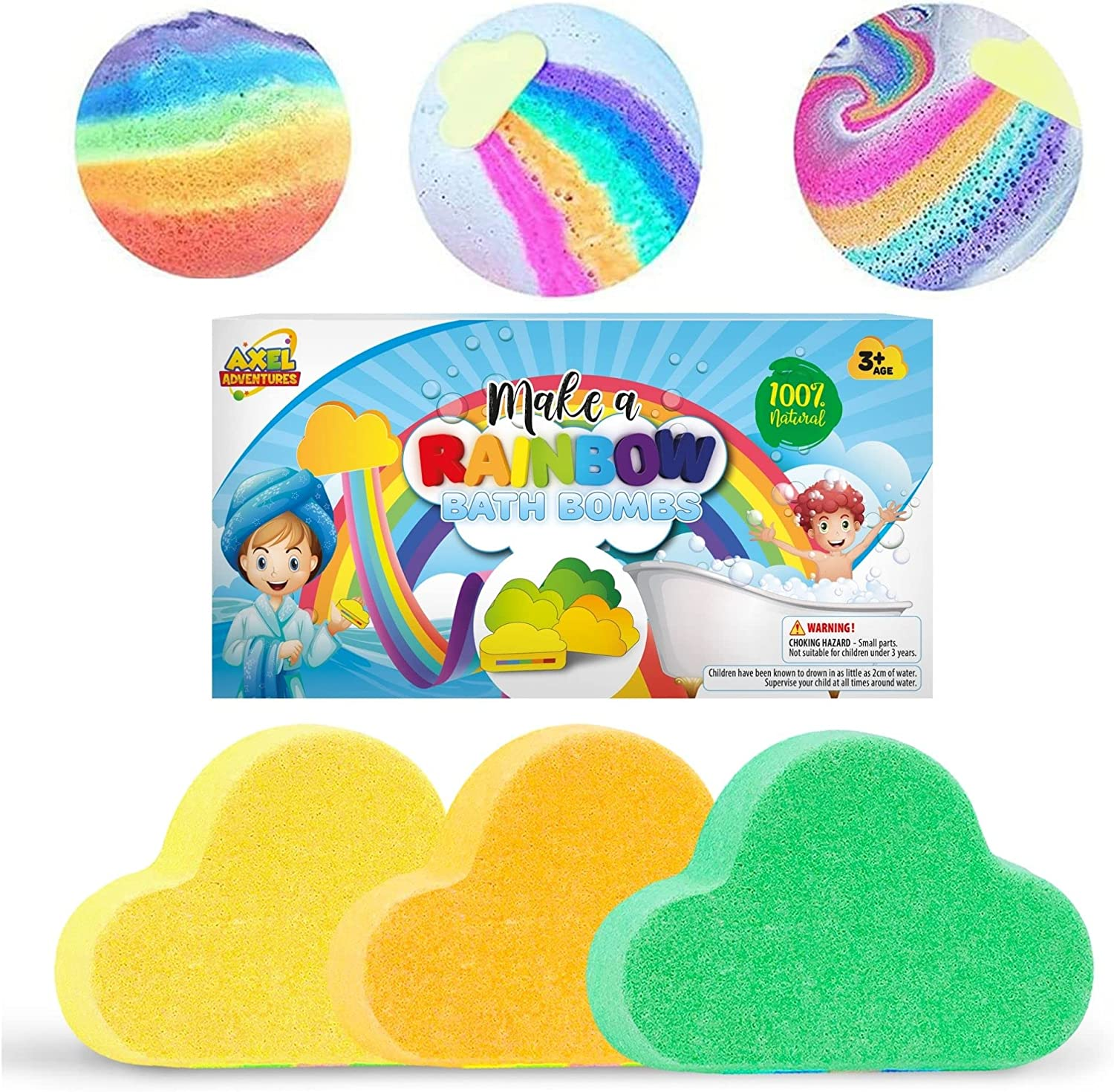 Axel Adventures Rainbow Bath Bomb Gift Box, Kids Bath Bomb Handmade Natural Fruity Bath Fizzies (3 Pack) image number 6