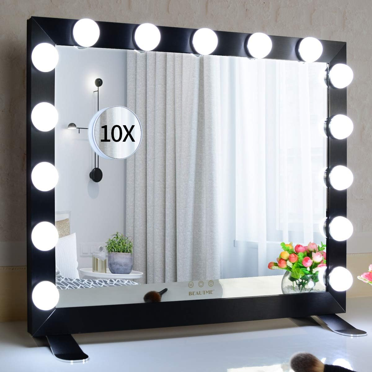BEAUTME Hollywood Mirror,Lighted Vanity Mirror with Lights,Large Dressing Mirror Illuminated Cosmetic Makeup Mirror with LED Bulbs.Aluminum Bedroom Wall Mirror (Black, 68*55.2Cm)