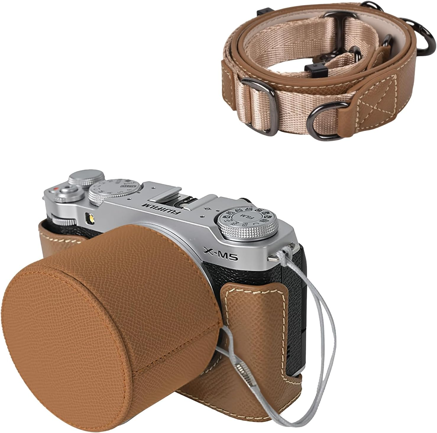 VOVMOEYA Fuji XM5 Mirrorless Camera Case Cover Set for Fuji XM5 Half Case Fuji X-M5 Camera Cover with Front Lens Cap and Shoulder Strap