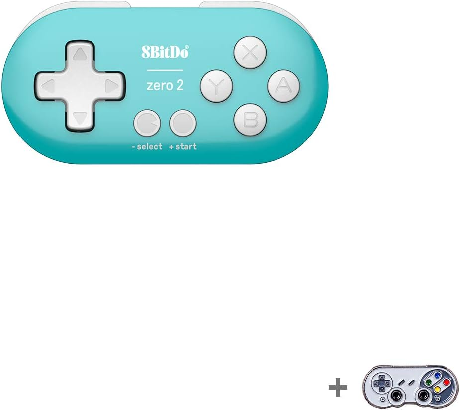 8Bitdo Zero 2 Bluetooth Gamepad Key Chain Sized Mini Controller for Switch, Windows, Android, Macos with a Commemorative Brooch (Turquoise Edition) image number 4