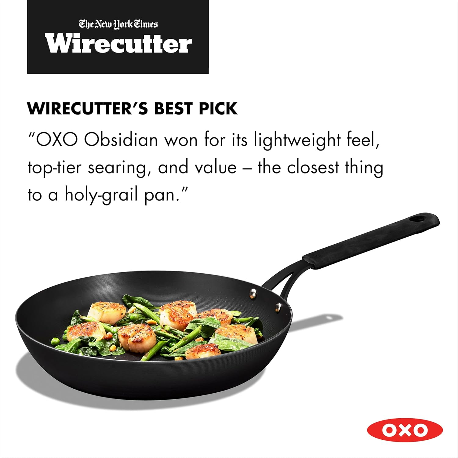 OXO Obsidian Pre-Seasoned Carbon Steel, 12" Frying Pan Skillet with Removable Silicone Handle Holder, Induction, Oven Safe, Black image number 3