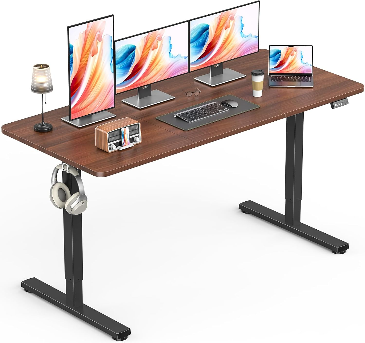 Zontera Standing Desk, Height Adjustable Electric Stand up Desk, 140X60Cm Sit Stand Home Office Desk with Splice Board (Rustic Brown)