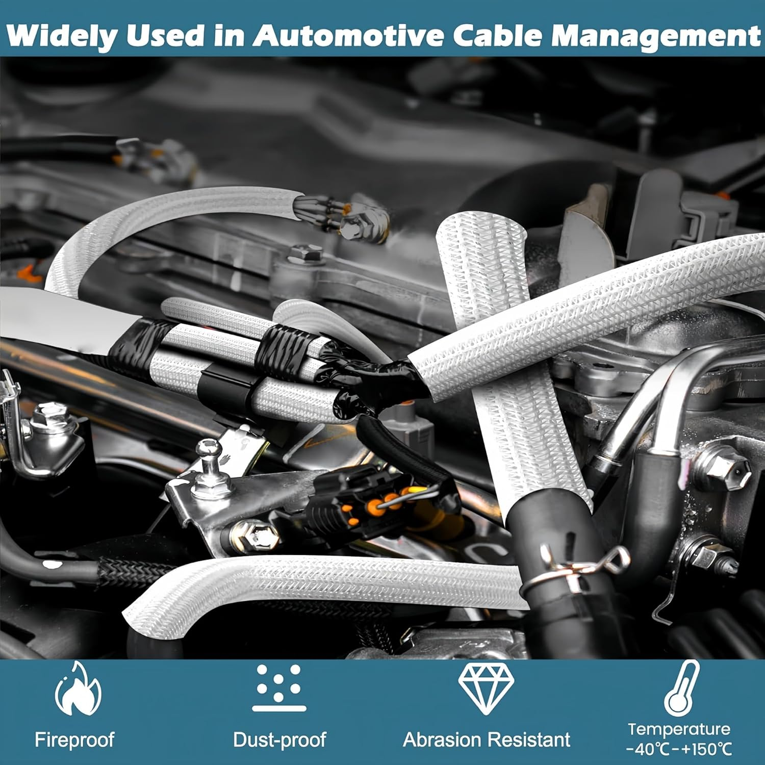 Fiabgum 20Ft - 1/2 Inch Cord Protector, Braided Cable Sleeve, Split Wire Loom Tubing, Cord Wrap Organizer for Computer，Protect Cat from Chewing-White