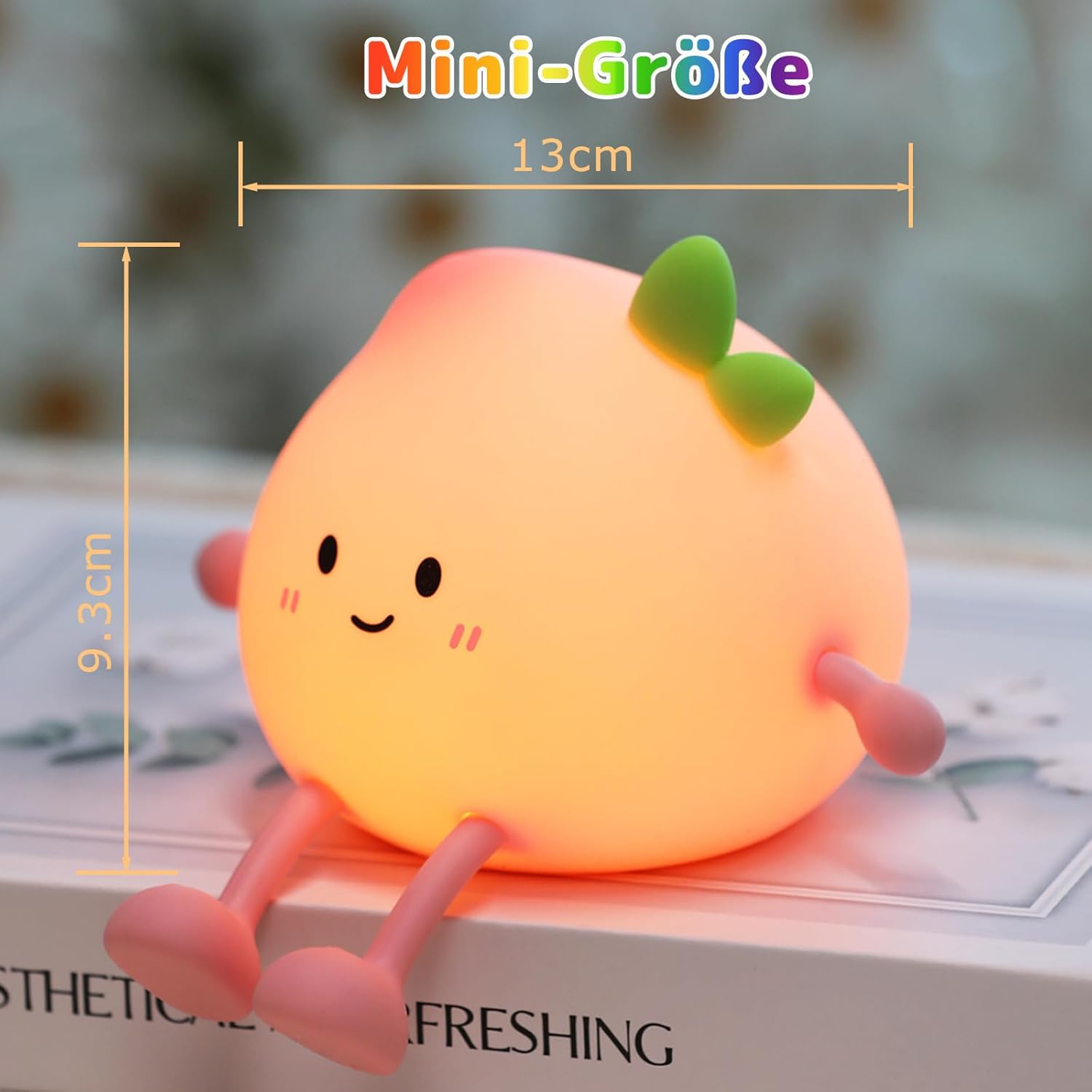 AVEKI Peach Night Light for Kids - Cute Silicone Snooze Lamp with 7 Colours & 3 Brightness Levels Warm Light, Rechargeable, Touch Sensitive, Baby Night Light Gift - Warm image number 2