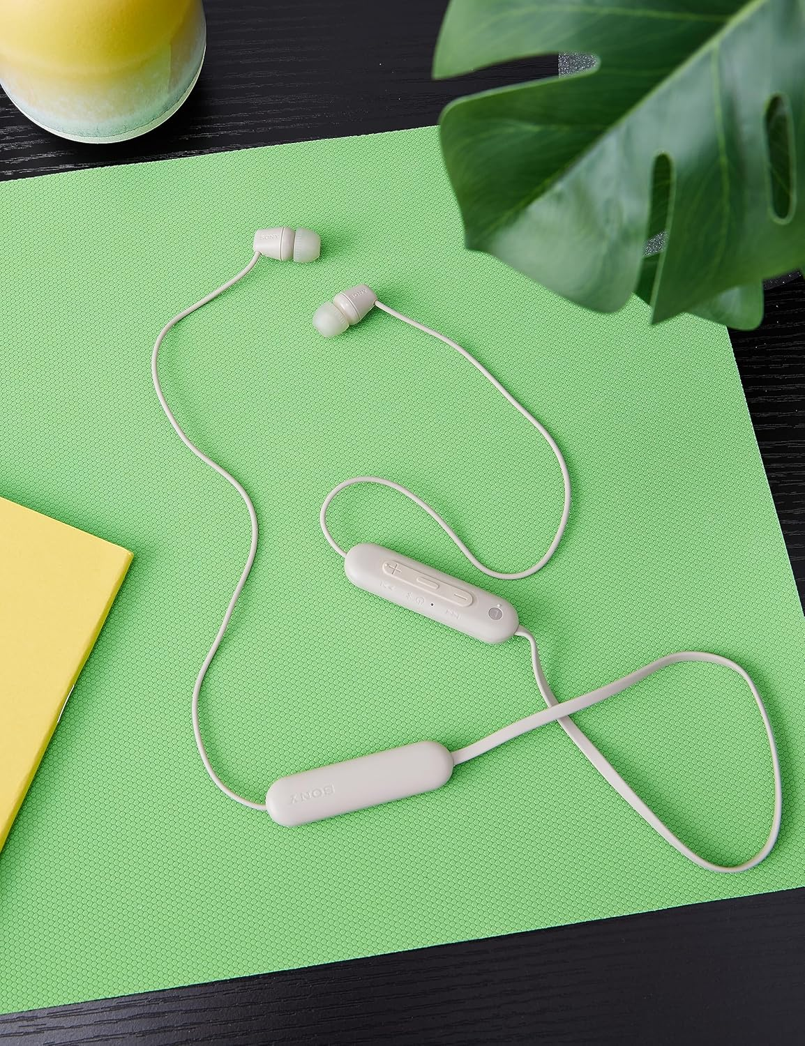 Sony WI-C100 Wireless In-Ear Headphones - up to 25 Hours of Battery Life - Water Resistant - Built-In Mic for Phone Calls - Voice Assistant Compatible - Reliable Bluetooth&reg; Connection - Taupe image number 5