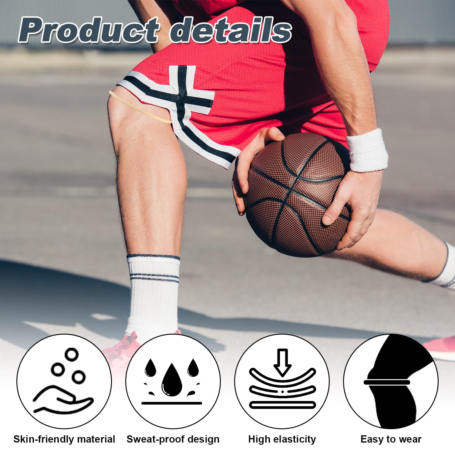 4 Pcs Knee Patella Support Straps, Silicone Knee Band for Pain Relief, Flexible Patellar Stabilizer for Running, Basketball & Sports - Men & Women image number 4
