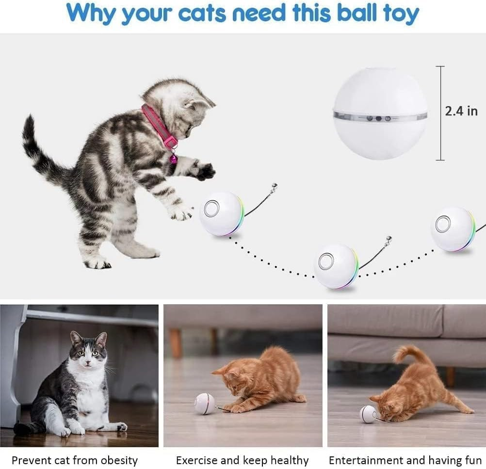 XIULIUU Interactive Cat Toys for Indoor Cats, Automatic Kitten Toys for Bored Indoor Adult Cats, Material Health, LED Light, USB Charging (White)