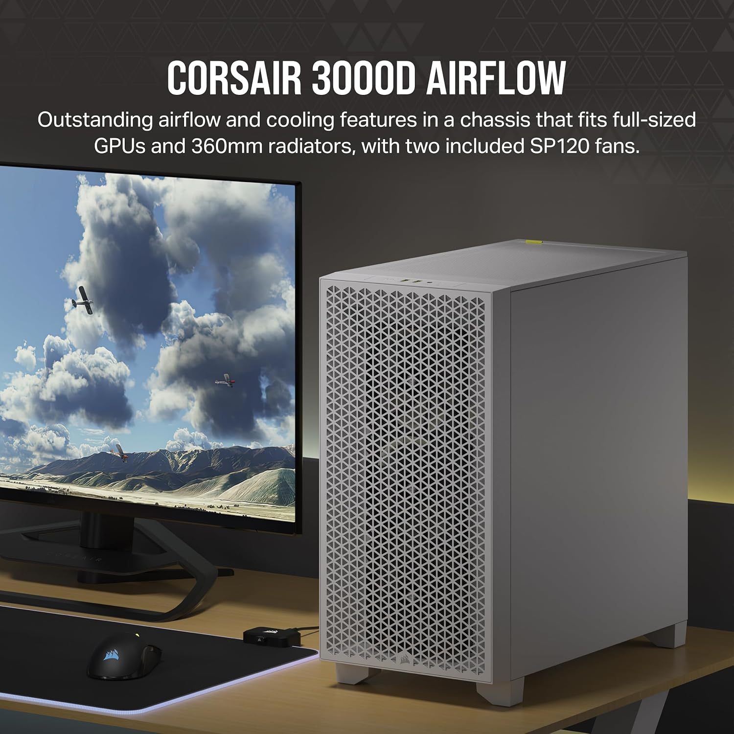 CORSAIR 3000D Airflow Mid-Tower PC Case - White - 2X SP120 Elite Fans - Four-Slot GPU Support &ndash; Fits up to 8X 120Mm Fans - High-Airflow Design image number 4