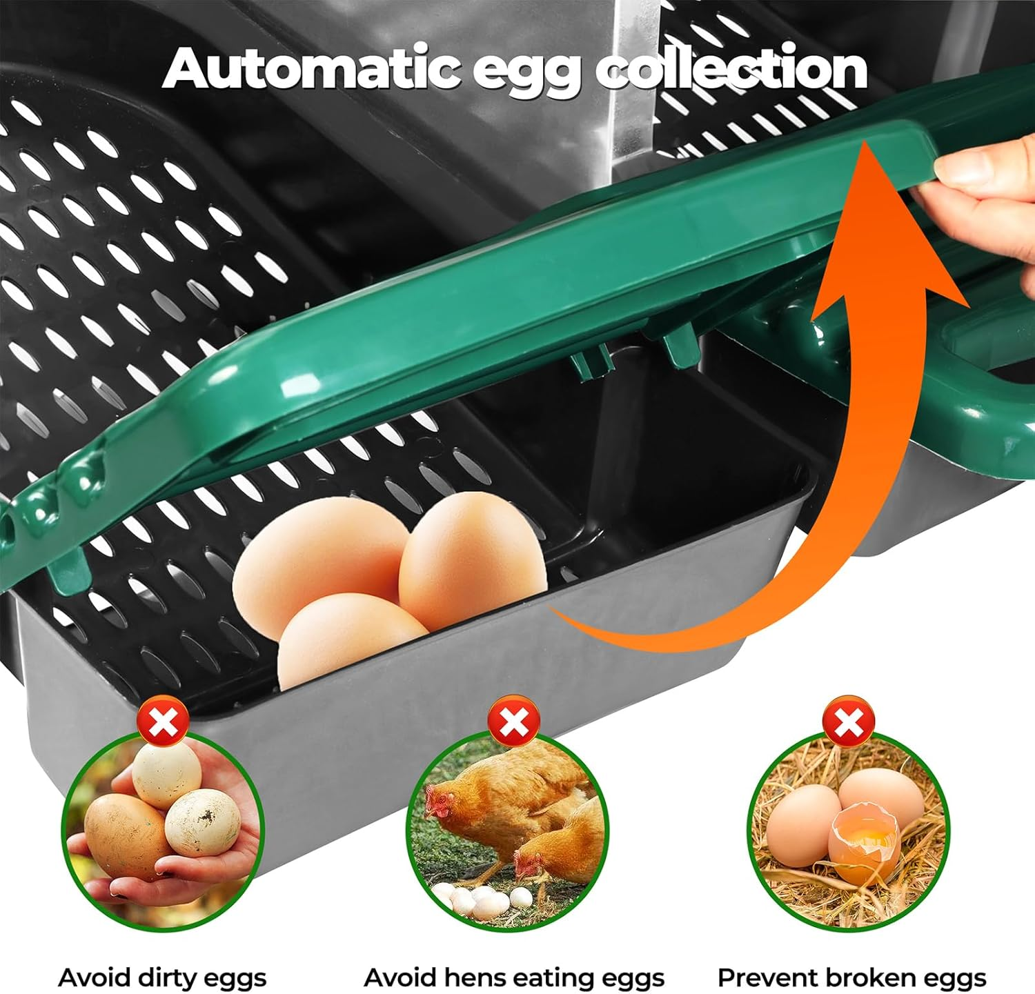 Pawz Chicken Nesting Box Roll Away Hen Laying Boxes House, Chicken Hen Coop 3 Hole, Hen Laying Box with Galvanised Metal Plastic Vents Lid, Chook Nest Coop Perch Roost Poultry Egg Brooder image number 2