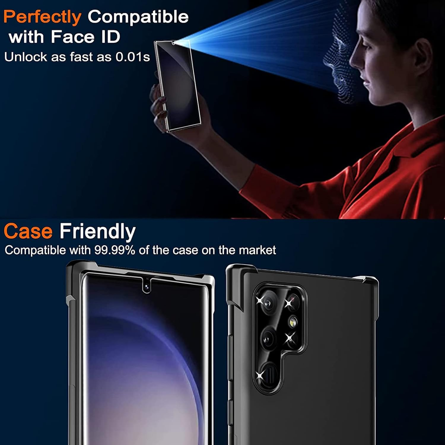 2Pcs Tempered Glass Screen Protector Phone Guard for Samsung Galaxy S23+ PLUS image number 3