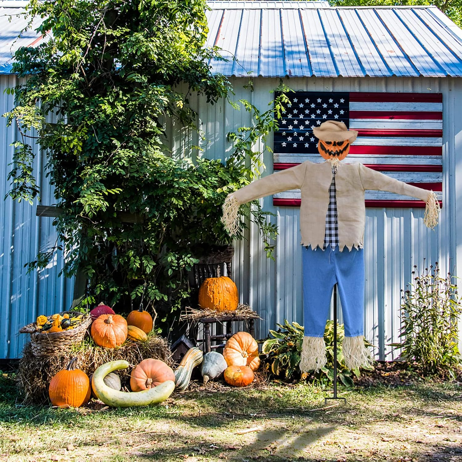 Larpgears Halloween 7.5 Feet Height Pumpkin Scary Scarecrow Ghost Decorations for Outdoor with Metal Stand Scarecrow Ghost Decor Flying Halloween Decorations for Garden and Yard image number 4