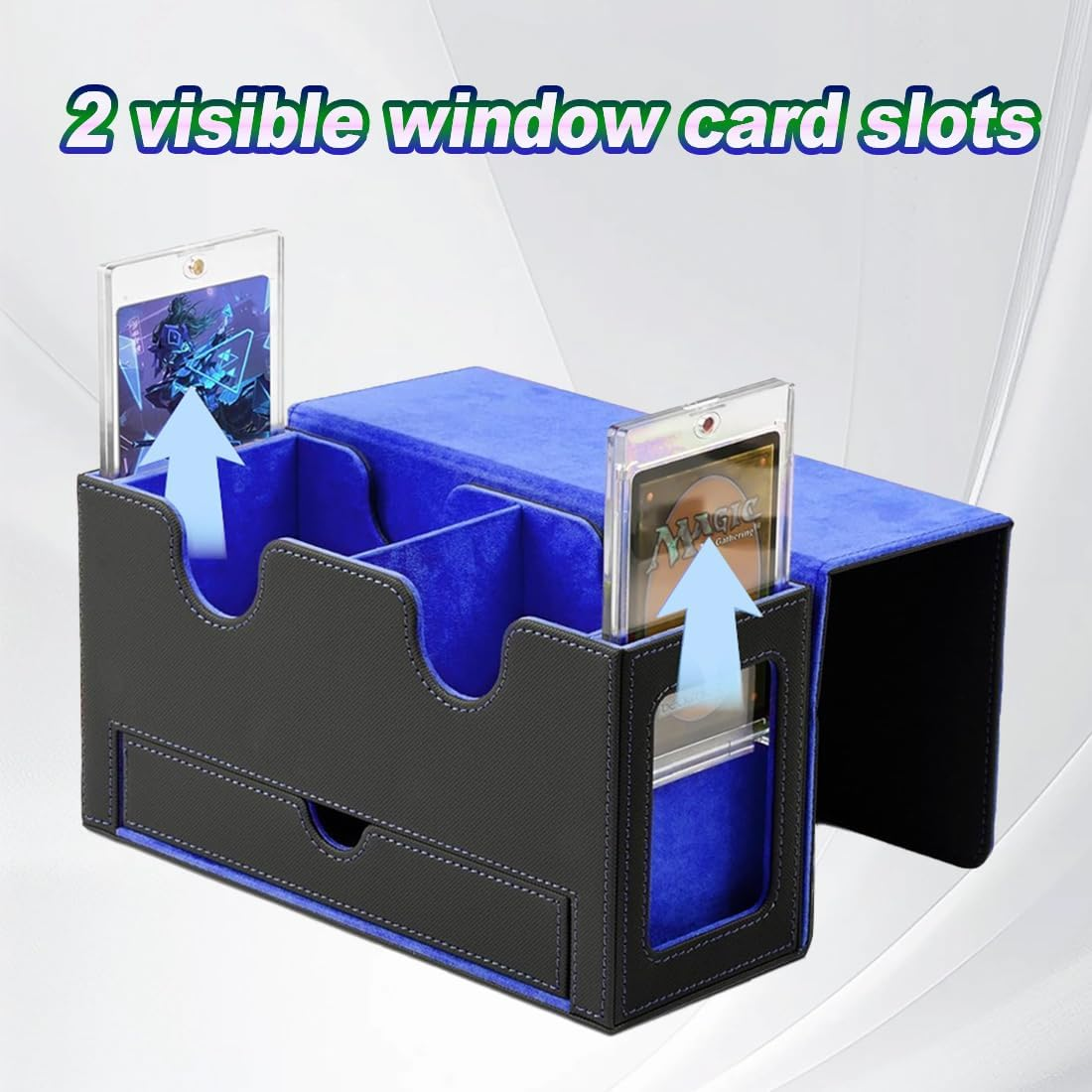 PU Leather Card Deck Case with Display Windows & Dice Tray,Card Storage Box for Trading Cards,Magnetic Closure 400+MTG Deck Box,Suitable for Magic Game Cards. image number 1