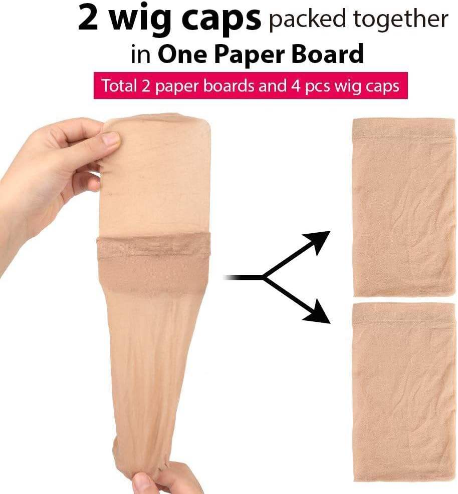 HIGHROCK Hair Nets for Wigs, 4 Pack, Light Brown, Stretchy Nylon Wig Caps image number 2