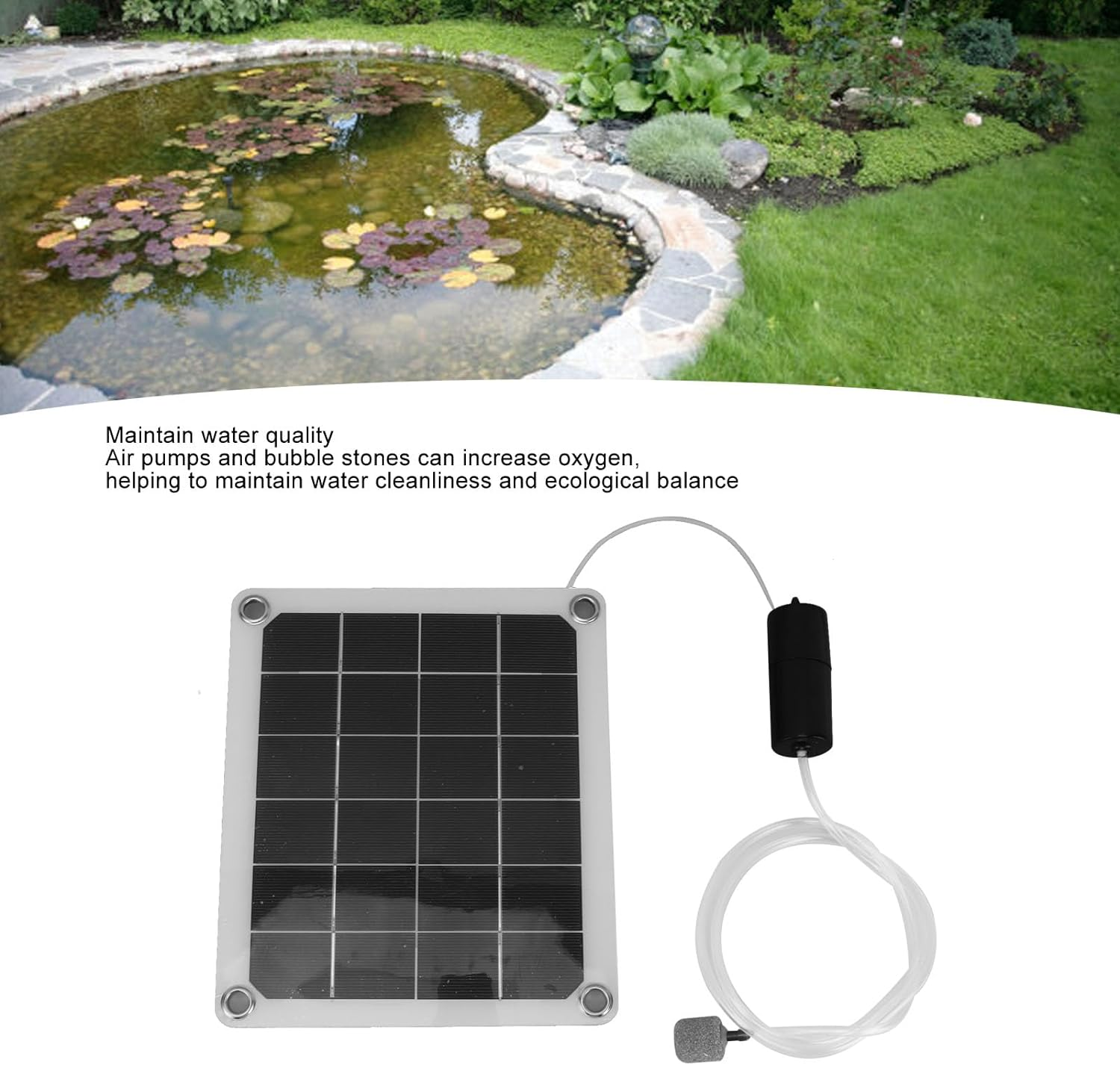Solar Air Pump Bubbler for Fish Pond, 20W Aerator with Bubble Stones - Noiseless Aquarium Air Pump, Efficient Energy Saving Pond Bubbler image number 2