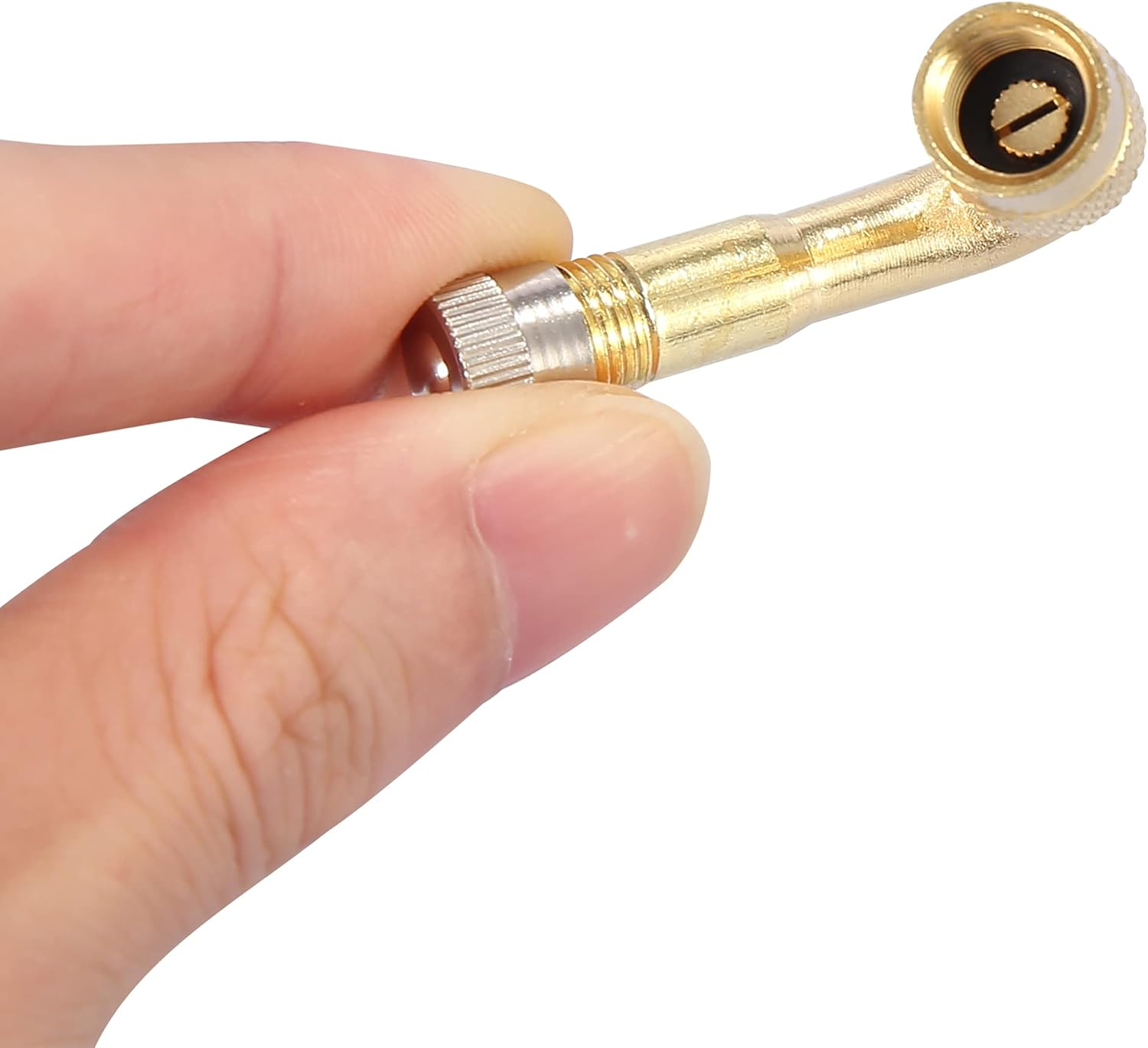 X AUTOHAUX 4Pcs Metal 45 Degree Valve Stem Vacuum Tyre Valve Stem Extension Extenders Adapter for Car Motorcycle Gold Tone Metal image number 5