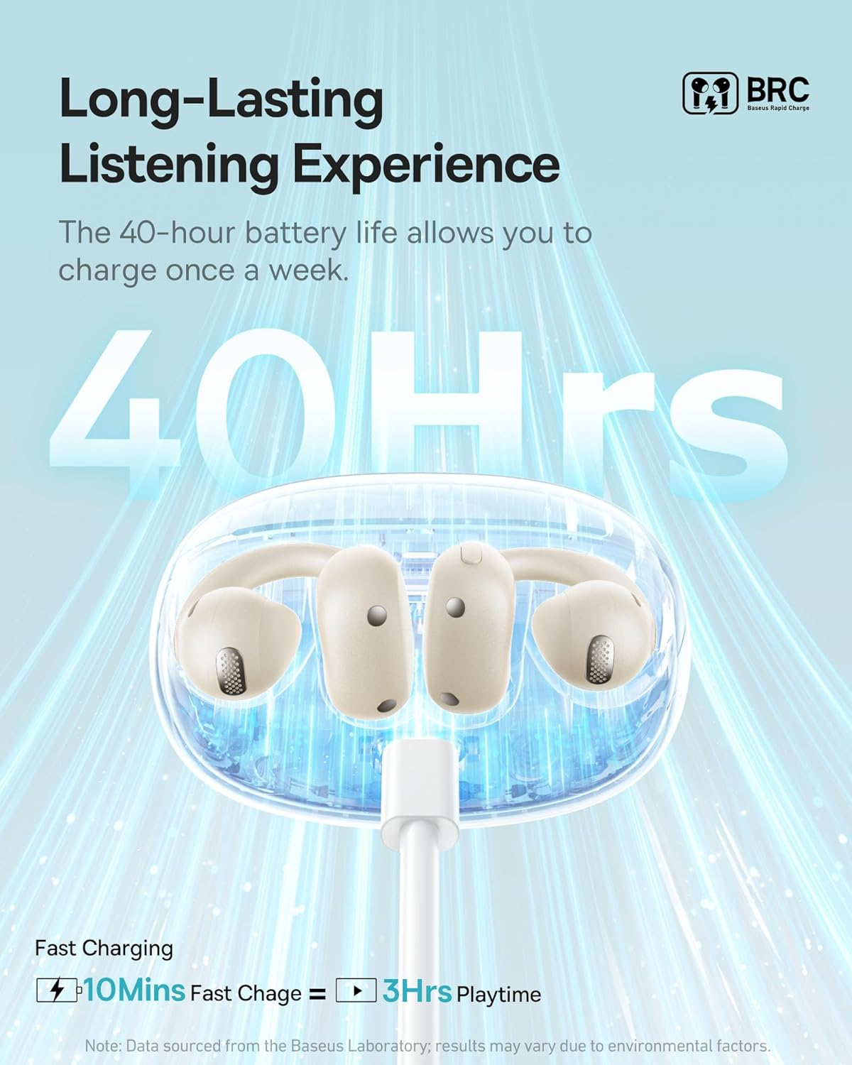 Baseus Bowie MC1 Open Ear Clip-On Earbuds, Adaptive Comfort with Anti-Drop Design, Impactful Sound with Adaptive Bass Boost, Adaptive Noise Cancelling Calls, IP57 Waterproof, 40H Playtime