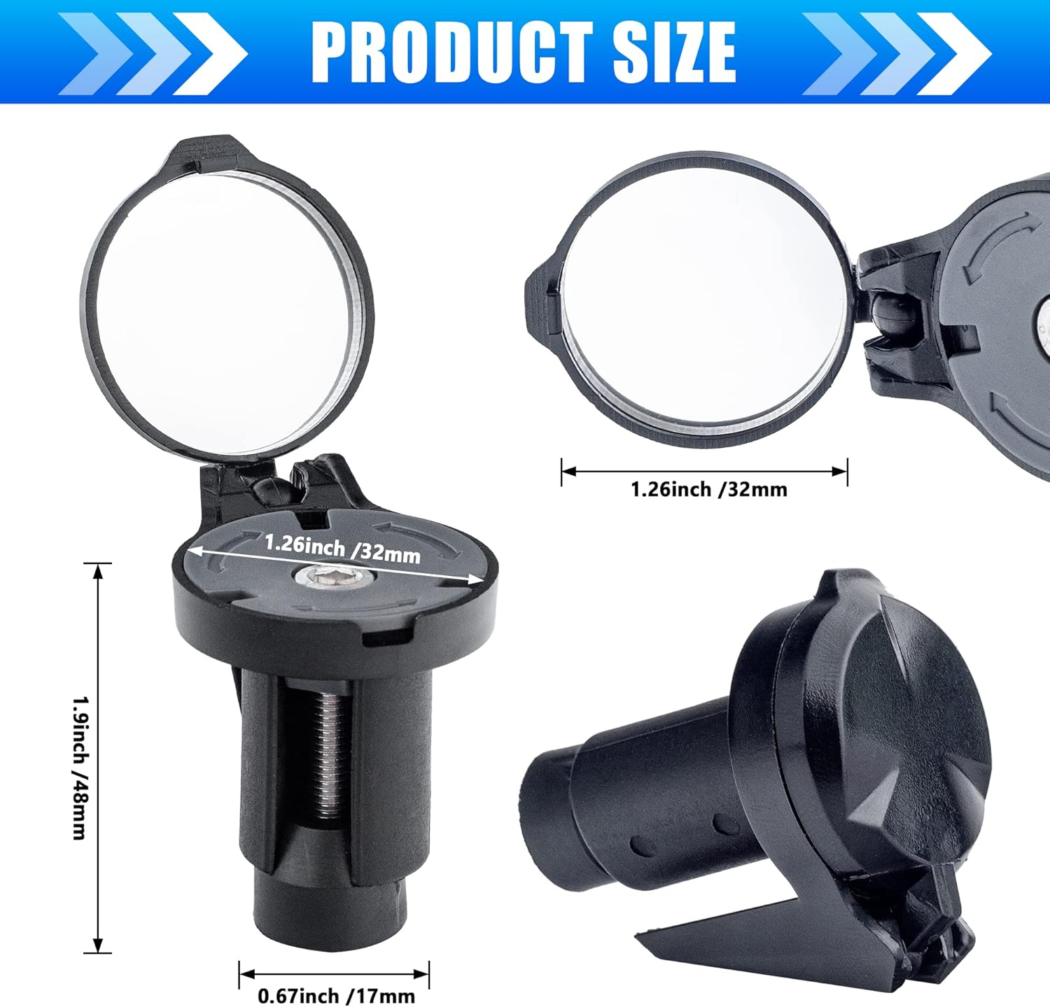 Road Bike Drop Bar Rearview Mirror 2 Pack - Adjustable HD Convex Glass Rear View Mirror for Road Bicycle Mountain Bike Handlebar End image number 5