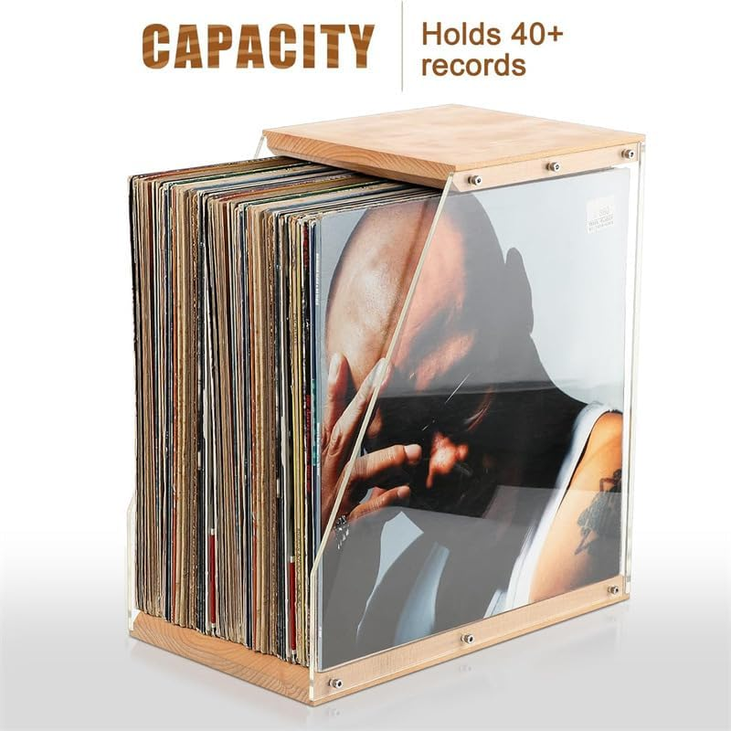Vinyl Record Storage Box - Portable Vinyl Storage Organizer for 40 Lps, Dustproof Sturdy Design, Stylish Decorative Solution for Collectors Music Enthusiasts image number 1