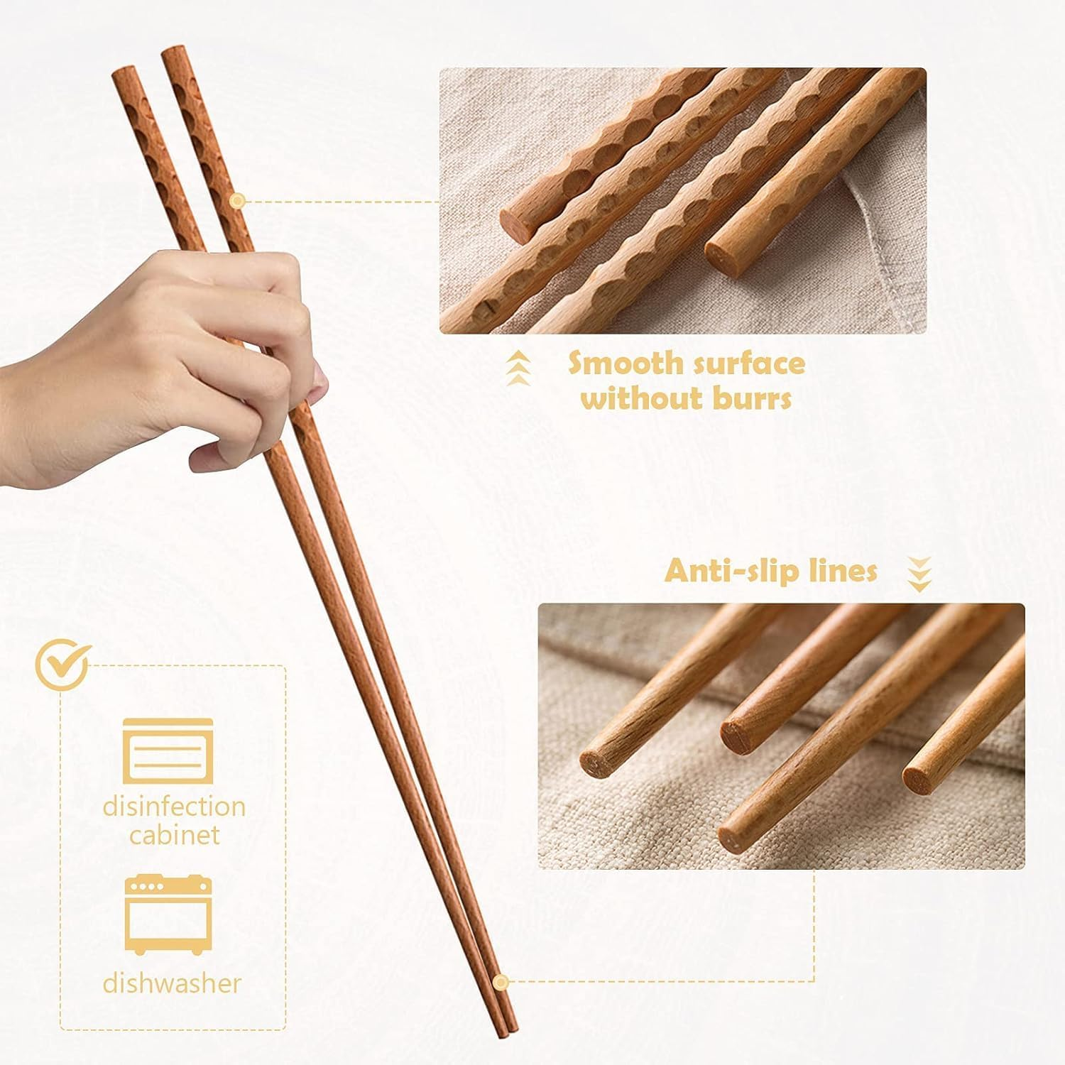42Cm Extra Long Anti-Slip Wooden Cooking Chopsticks Set - 2 Pairs Reusable for Noodles, Frying, and Hot Pot - Durable Kitchen Utensils image number 4