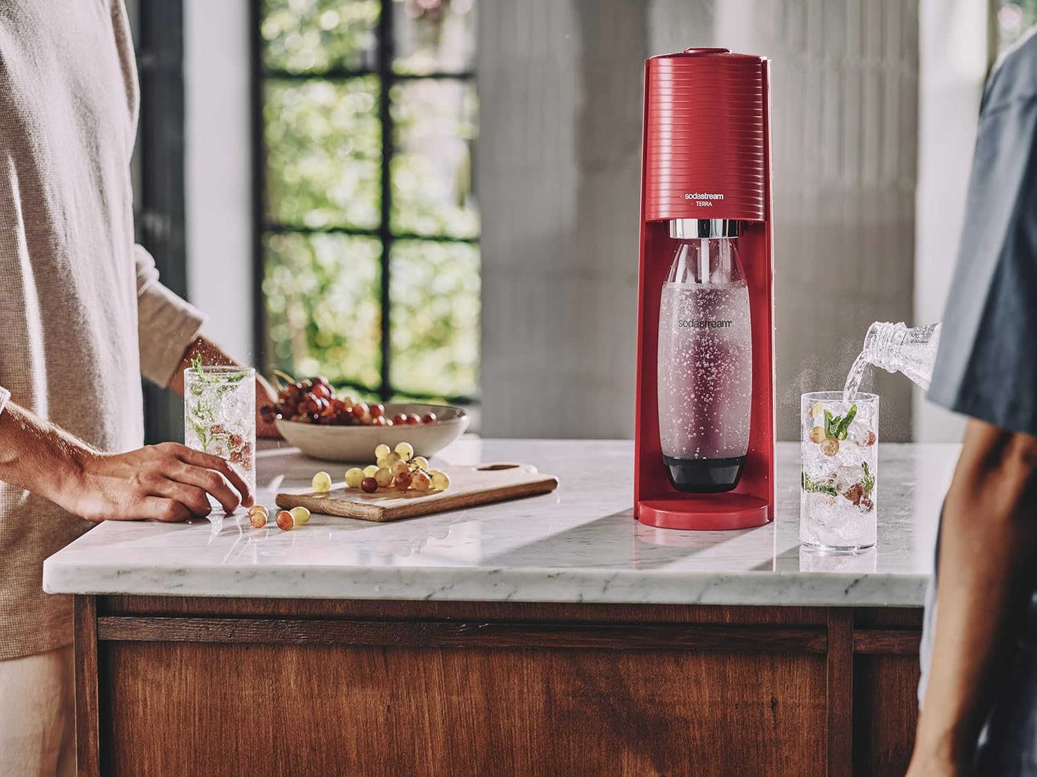 Sodastream Terra Sparkling Water Maker (Red) with CO2, Dishwasher Safe Bottle and Bubly Drop image number 6