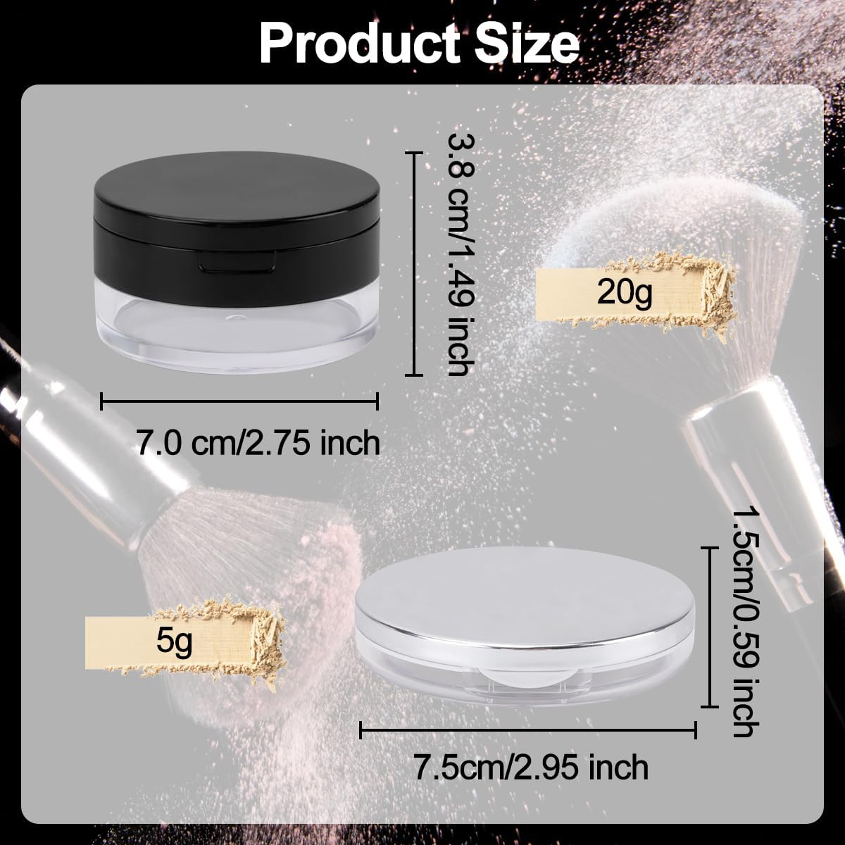 4Pcs Loose Powder Containers with 8 Puffs, FHDUSRYO 20G/5G Refillable Plastic Empty Powder Case Compact Container, Portable DIY Makeup Powder Case with Mirror Sifter Spoon for Daily Use Makeup, Travel image number 1