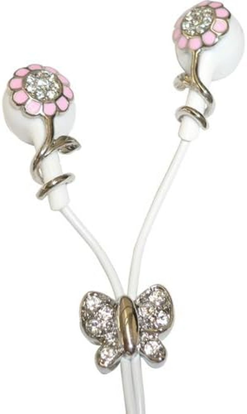 Mivy Music Butterfly Flower Earbuds Jewel Colored Rhinestone Pink & White ME687H