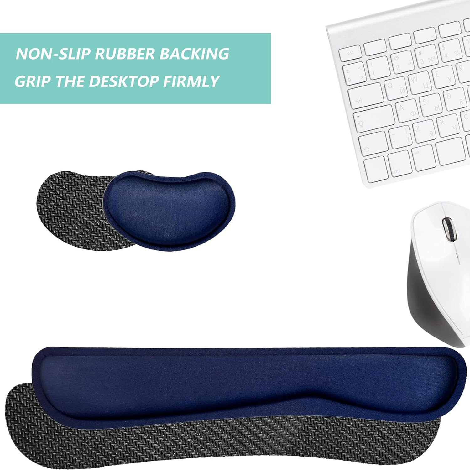 Keyboard Wrist Rest Mouse Wrist Support Set, Memory Foam Wrist Rest Pad for Computer Laptop Keyboard Mouse, Ergonomic Wrist Cushion Support for Typing Pain Relief, Gaming Home Office, Navy Blue - Black image number 6