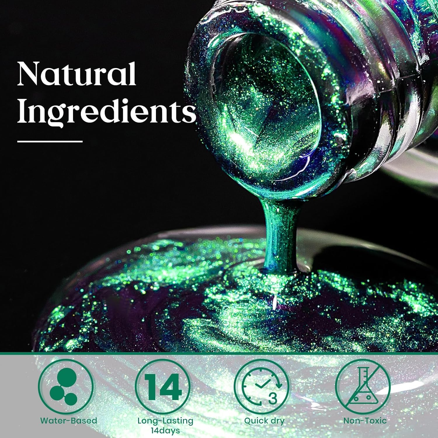 MIZHSE Chameleon Nail Polish, Green Nail Polish Air Dry Fast, 15Ml/0.5 Fl Oz High Glossy Shiny Nail Pigment Holographic Nail Polish Nail Art Salon Manicure Home image number 2