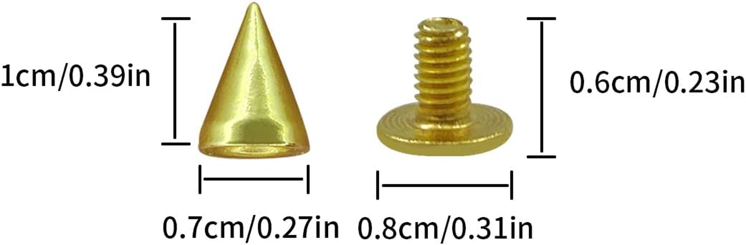 100 Pairs Cone Spikes Screwback Studs, Cone Gold Studs and Spikes Punk, DIY Leather Craft Cool Rivets Punk(7X10Mm)