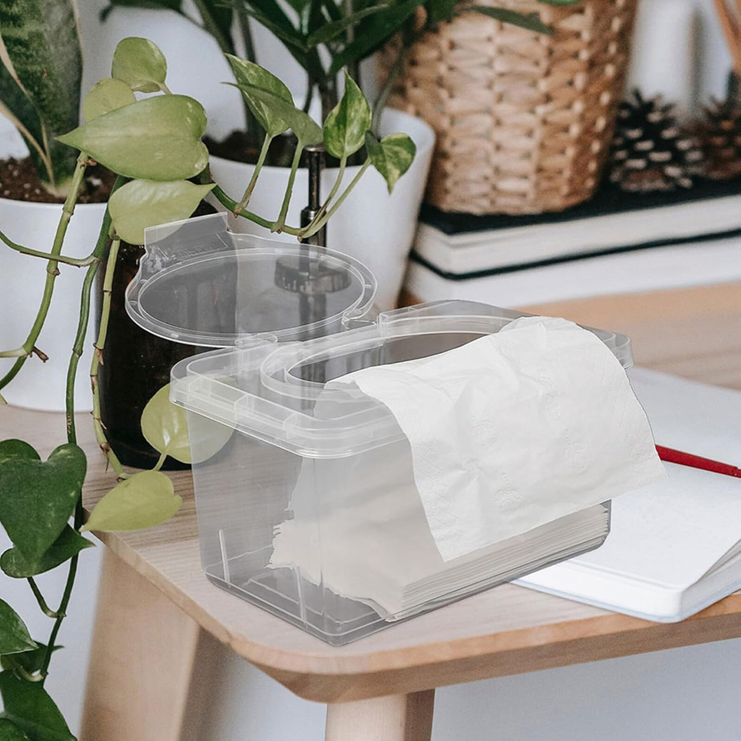 Reusable Wipe Dispenser with Dustproof Cover Weighted Non Slip Wipes Container for Nursery and Home Bathroom Wide Mouth Refillable Case Storage and Easy Access Transparent Lid image number 2