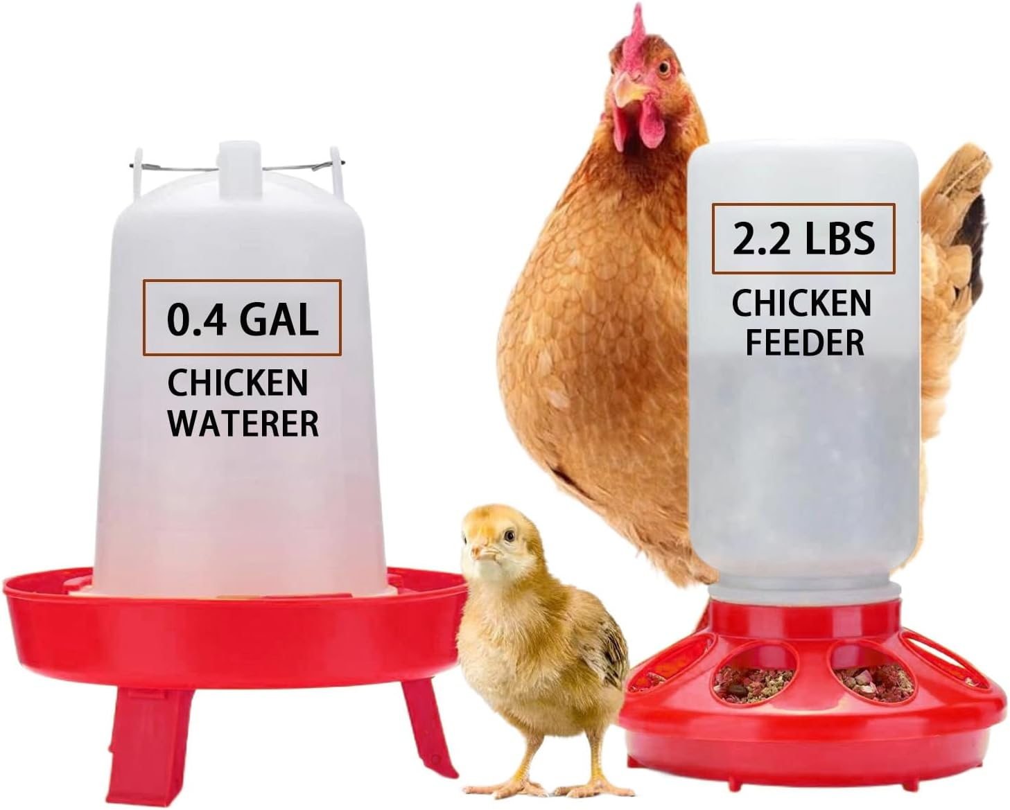 1L Chick Feeder, 1.5L Chicken Waterer - No Leakage Chick Feeder and Waterer Kit, Hanging Baby Chick Waterer, Durable Chicken Water Feeder, Chicken Feeder and Waterer Set, Poultry Waterer
