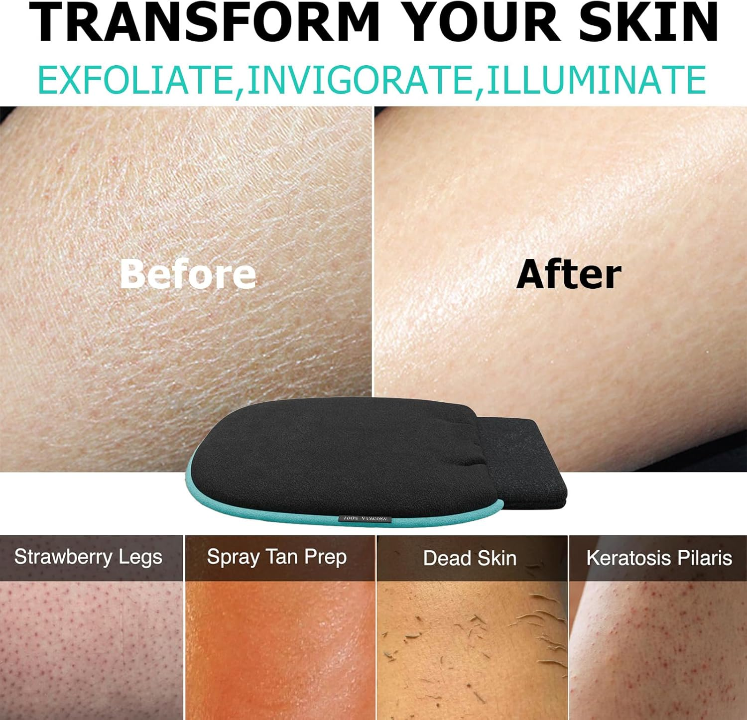 Exfoliating Glove, Deep Pore Cleansing Korean Bath Shower Scrub Mitt, Remove Dead Skins, Impurities for Deep Cleansing, Bath Scrubber for Keratosis Pilaris & Self Tan Prepfor Women/Men (Black Pair) image number 1