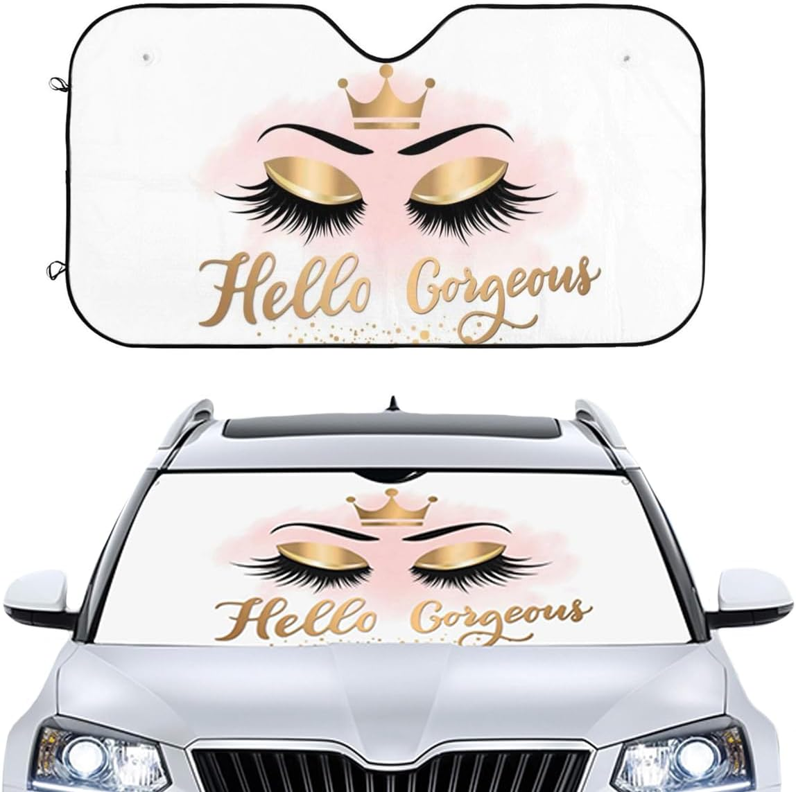 Car Windshield Sunshade, Purple Eyelash Front Window Sun Shades, Folding Block Sun Visor Protector for Car, Sedan, Truck, SUV, Womens Cute Auto Interior Accessories 51X27.5 In