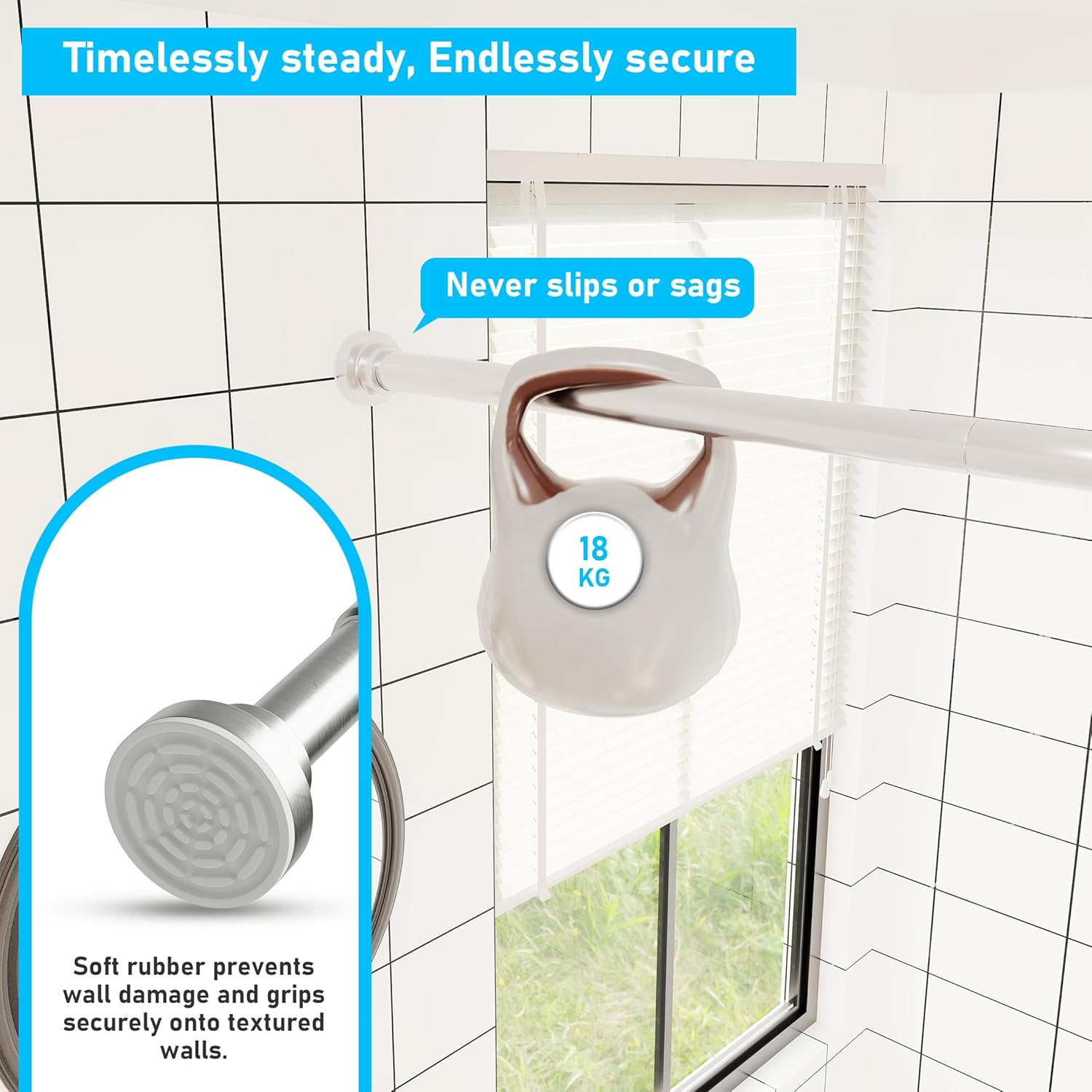 Shower Curtain Rod No Drill，80-155Cm Adjustable Curtain Rod，Stainless Steel Curtain Rod for Bathrooms, Wardrobe, Window，Non Slip, No Rust, No Drill,Brush Nickel image number 3