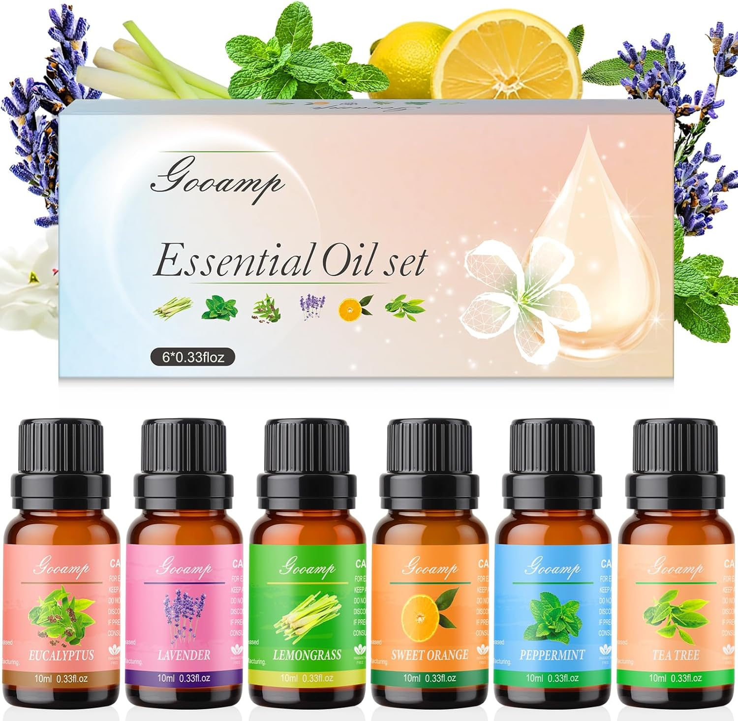 Essential Oils Set-Top 6 Organic Blends for Diffusers,Candle Making,Aromatherapy,Humidifiers,Gifts - Peppermint,Teatree,Lavender,Eucalyptus,Lemongrass,Orange(6X0.33 Fl Oz) image number 5