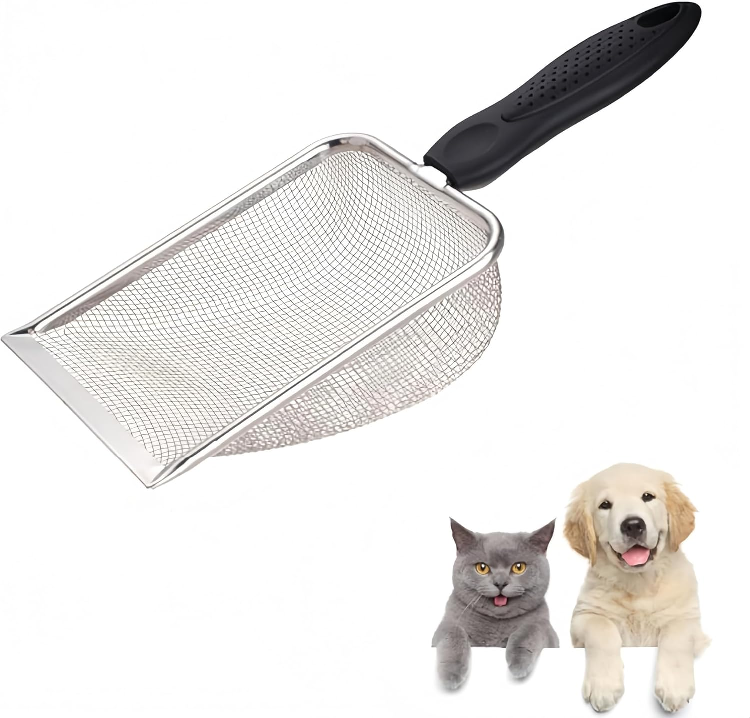 Pet Cleaning Tools Sand Draining Pet Litter Cleaner Holes Magnetic Window Cleaner Handheld Sand Sifter Spot Coop Cat Sand Sieve Reptile Litter Cleaner Stainless Steel Black