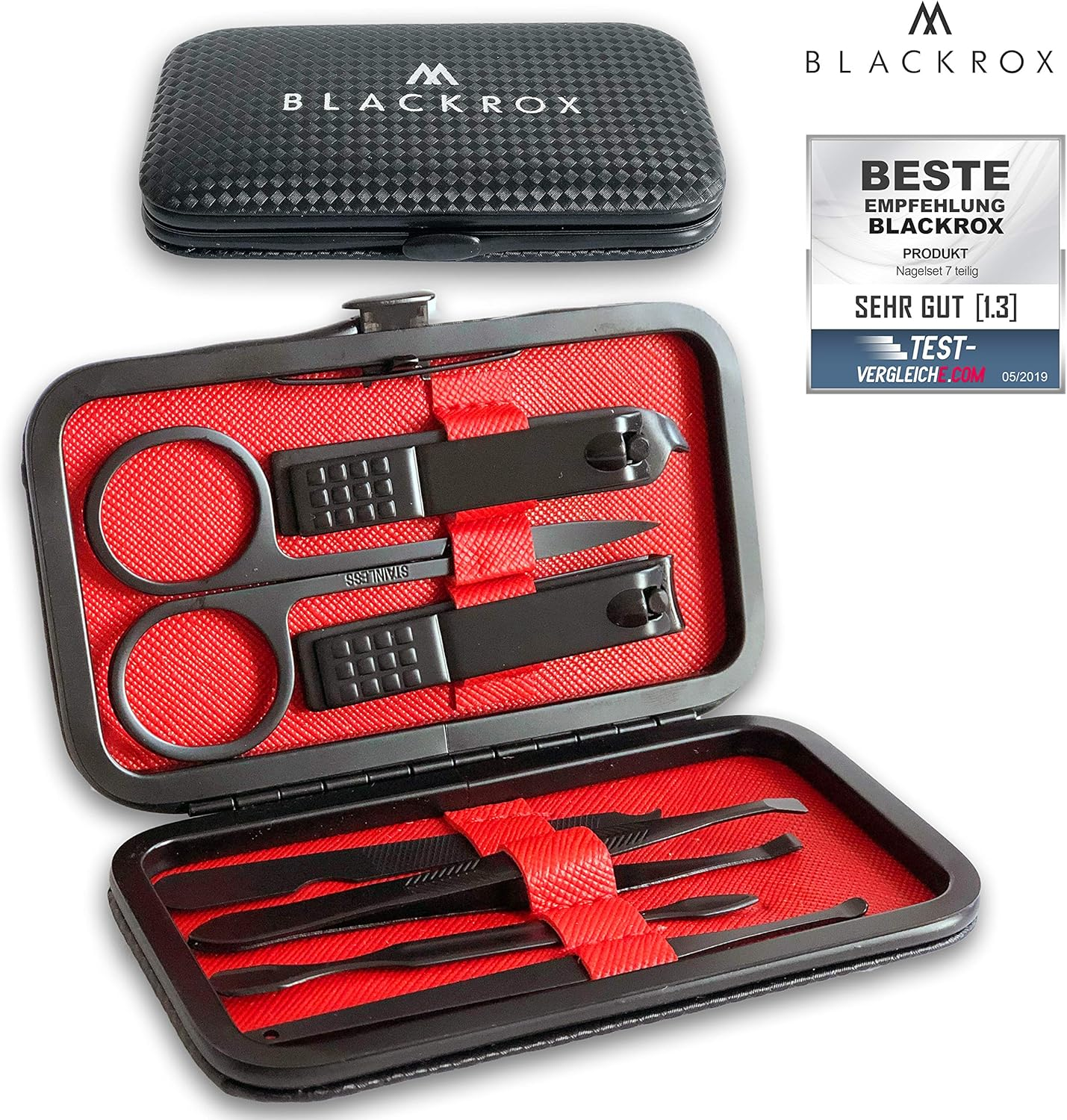 BLACKROX Nail Case Manicure Pedicure Set Comparison Winner Set for Men and Women, 7-Piece Care for Hands and Feet (Blue)