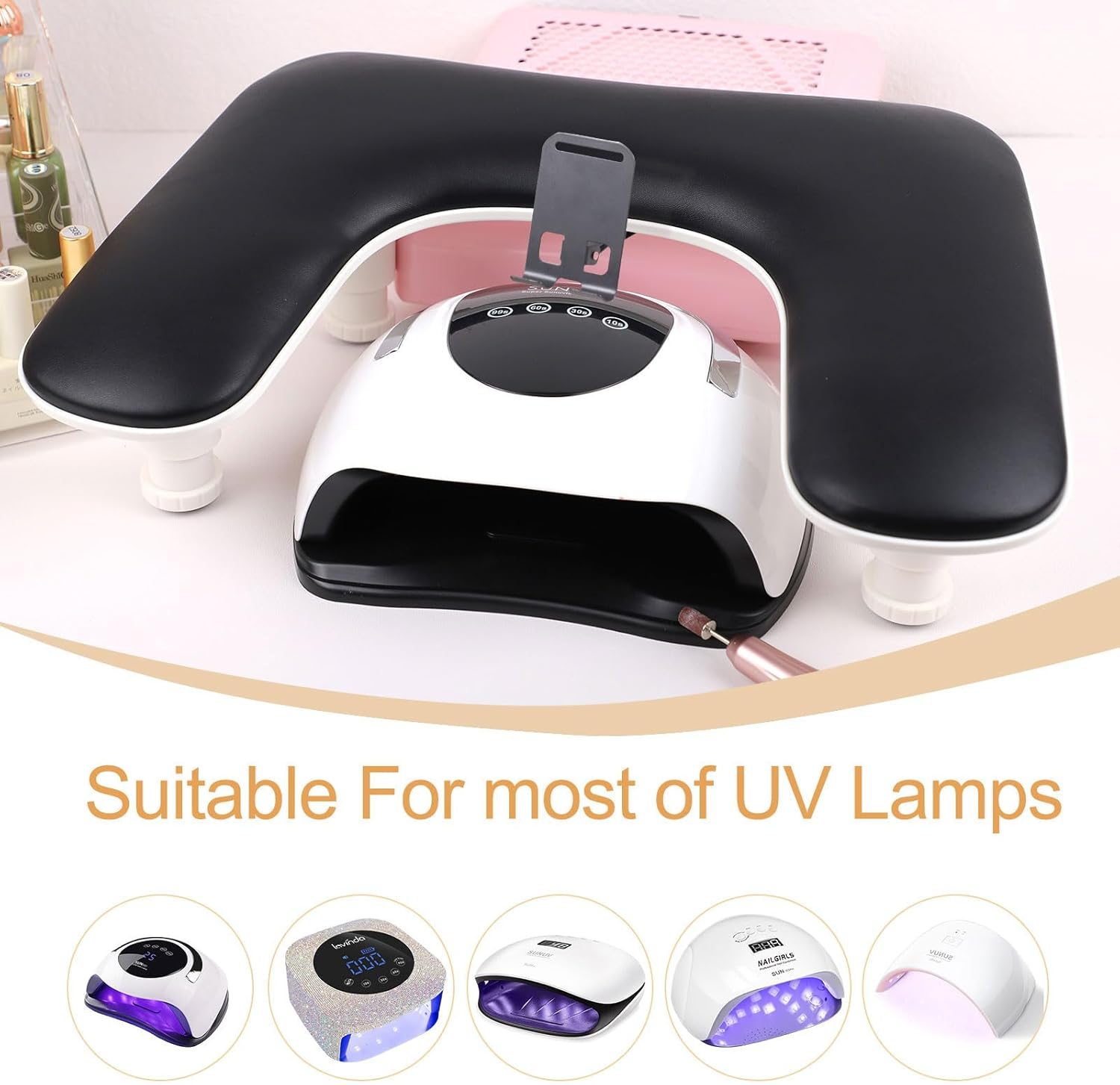 Arm Rest for Nails Tech with Adjustable Base,U Shaped Comfortable Manicure Nail Hand Rest Stand Pillow Cushion for Acrylic Nail Art Tech(Black) - Black image number 3