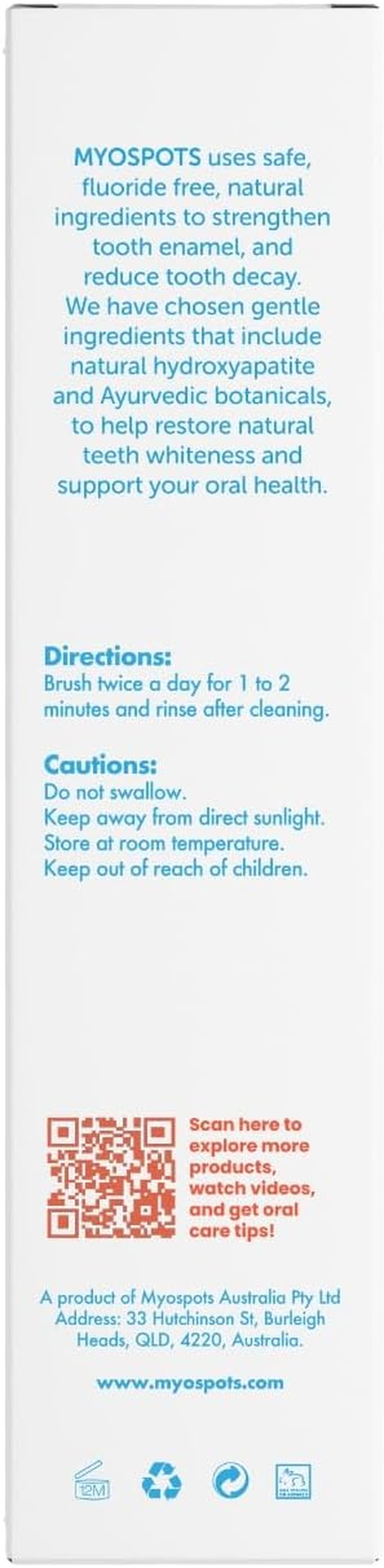 MYOSPOTS Hydroxyapatite Toothpaste - Whitening & Sensitive Care, Reinvented Oral Health with HYDROXYAPATITE, Strawberry Flavour, Fluoride & Sodium Lauryl Sulfate Free (1) image number 2