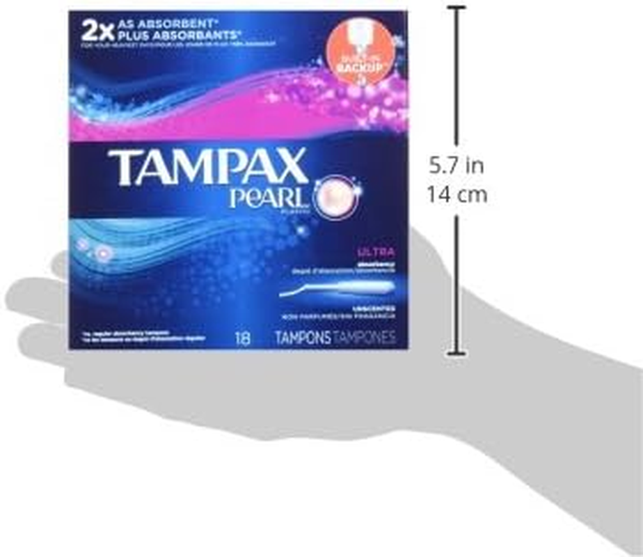 Tampax Pearl Plastic Unscented Tampons, Ultra Absorbency, 18-Count (Pack of 12) image number 2